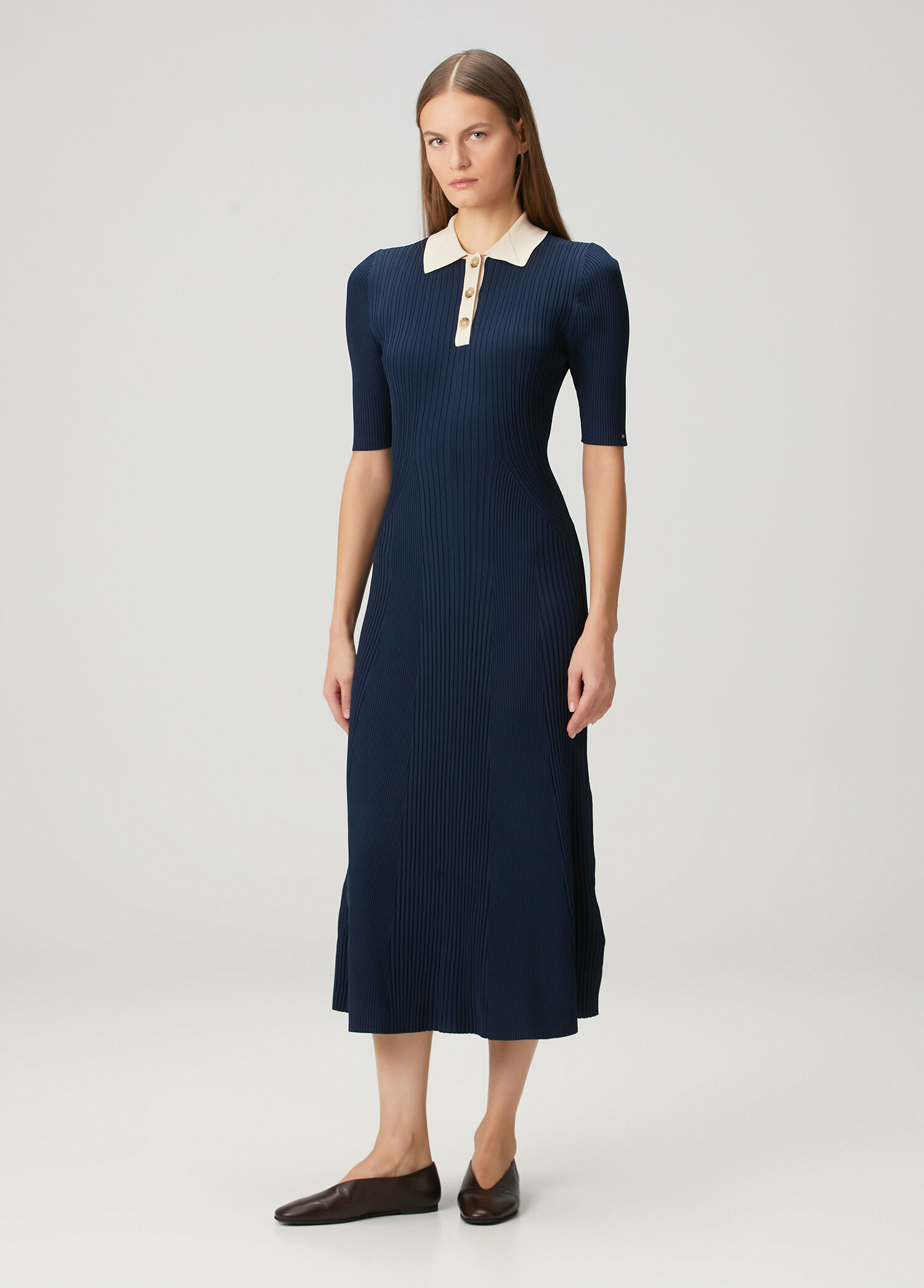 Tommy Hilfiger - Koyu Mavi Ekru Midi Polo Elbise - Mavi