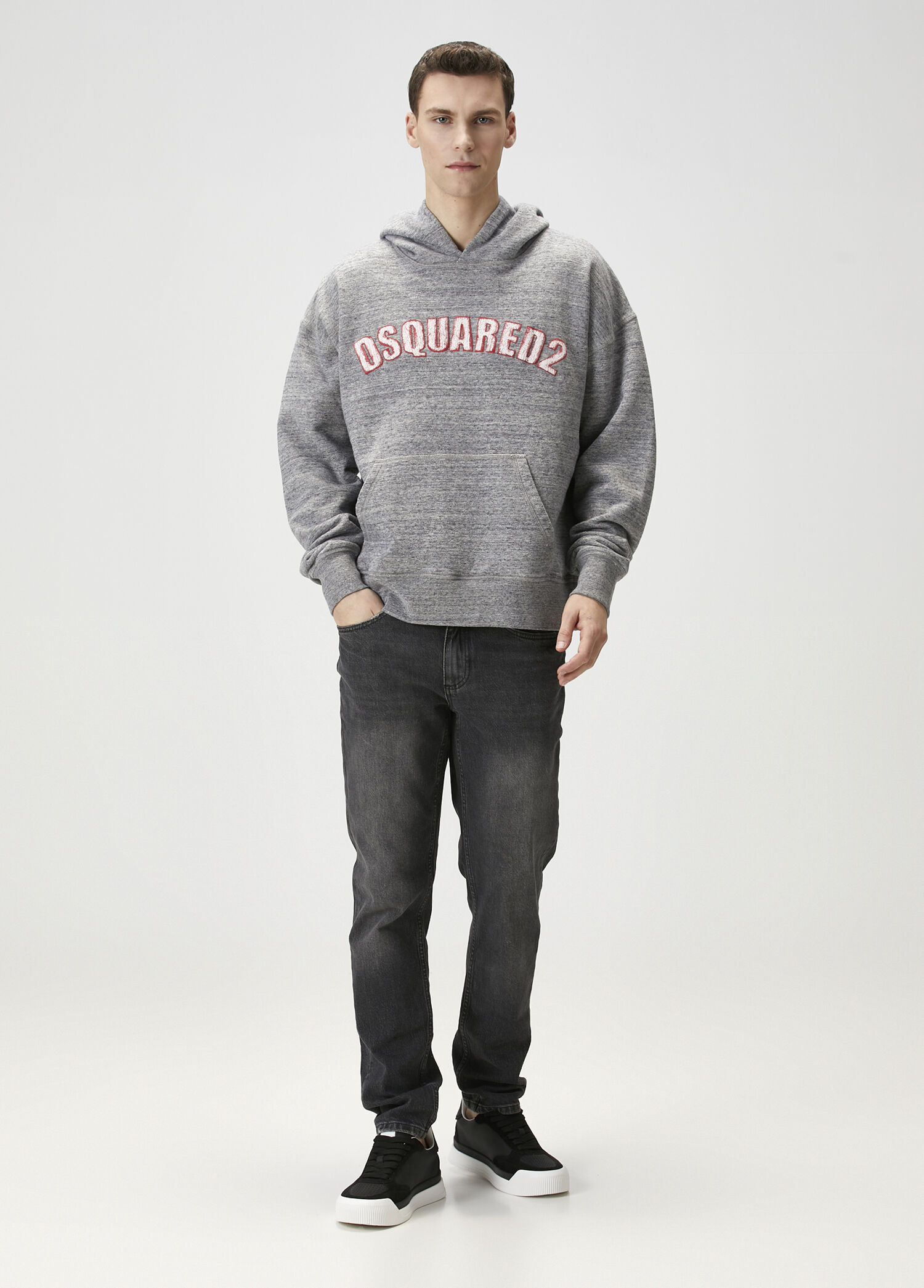 Dsquared2 - Gri Kapüşonlu Logolu Sweatshirt - Gri