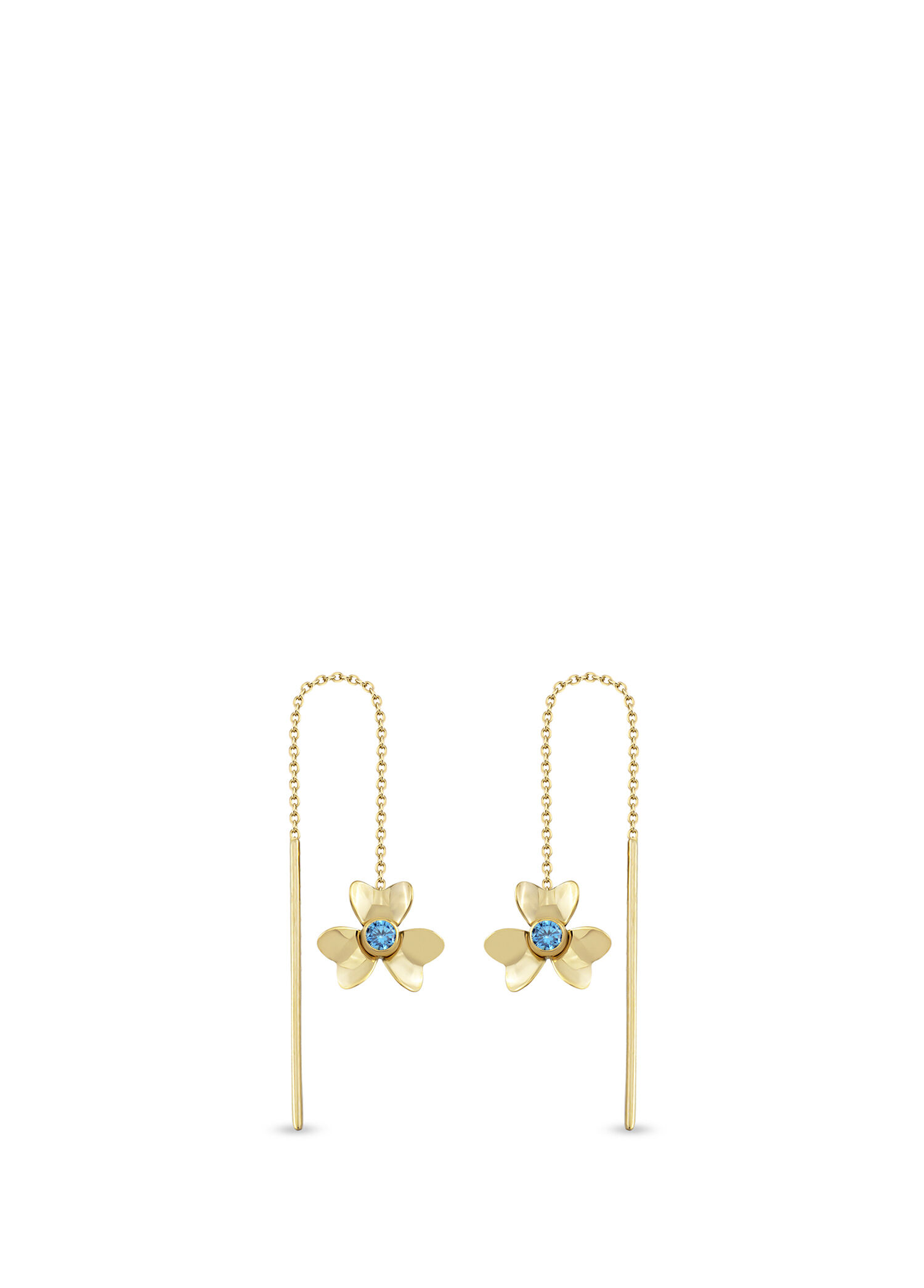 Blue Sapphire Daisy 14 Ayar Altın Kadın Küpe