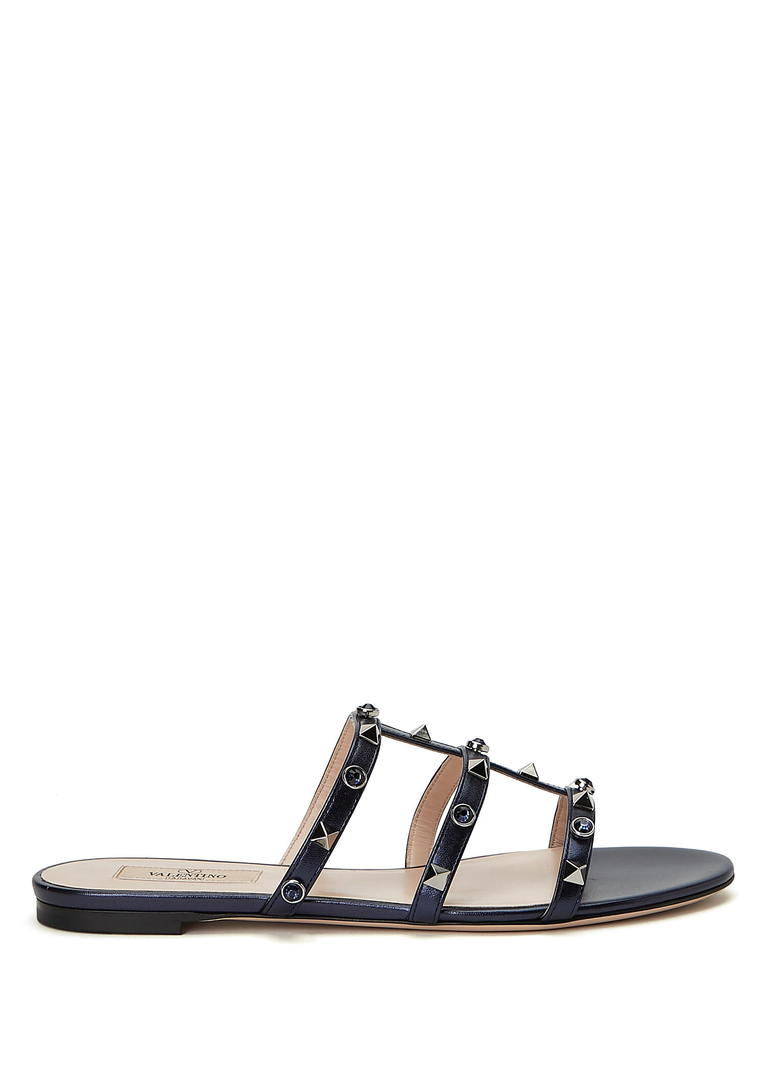 Rockstud Navy Blue Women's Leather Slippers