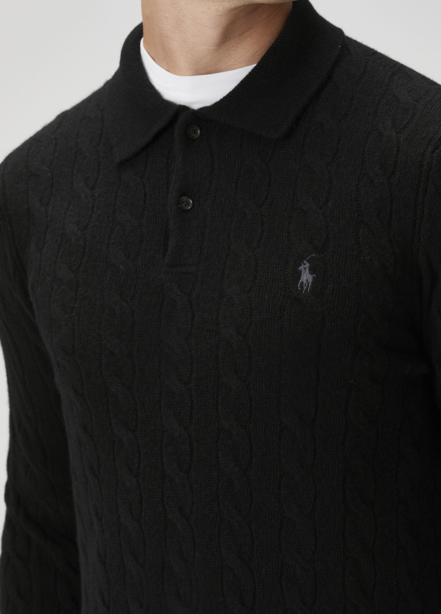 Polo Ralph Lauren - Siyah Polo Yaka Yün Kazak - Siyah
