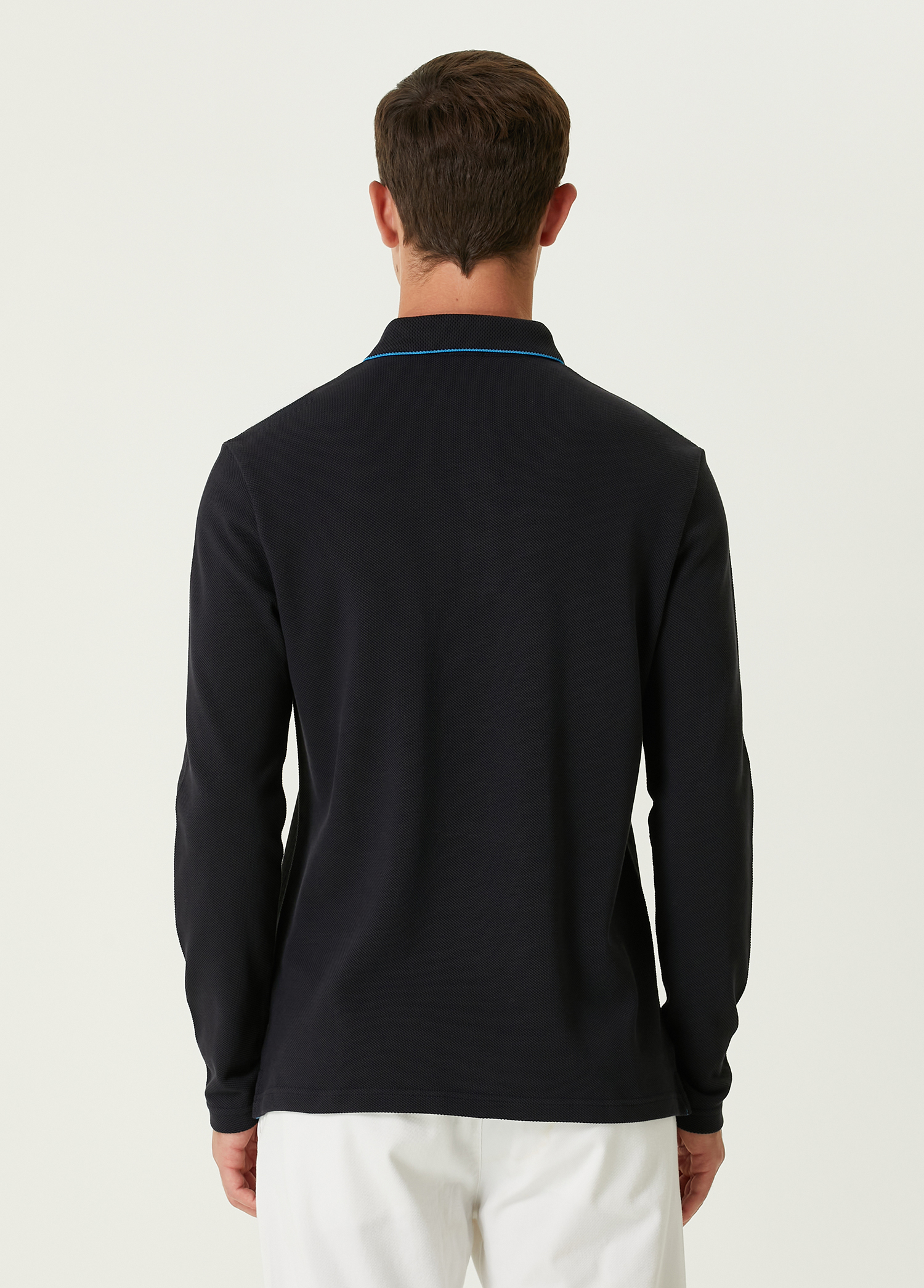 Slim Fit Lacivert Polo Yaka Sweatshirt_4