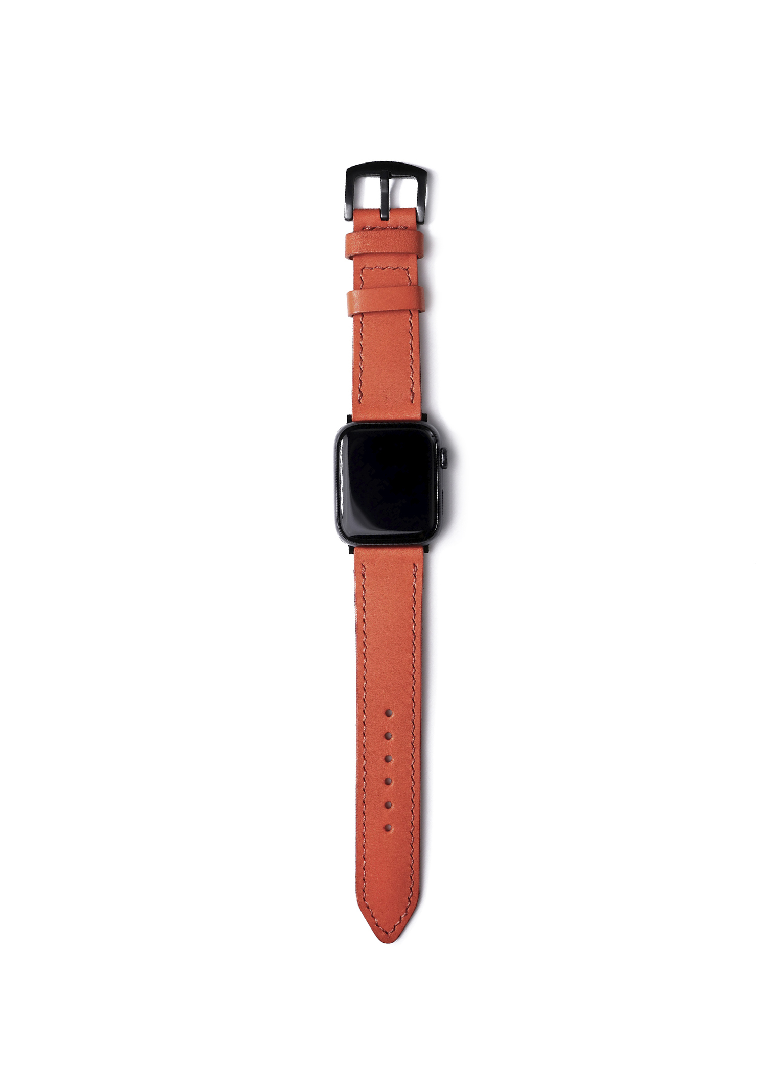 Apple Watch Seri 9/8/7/SE/6/5/4 Ultra Uyumlu Çift Katlı El Dikişi Orange Deri Kordon