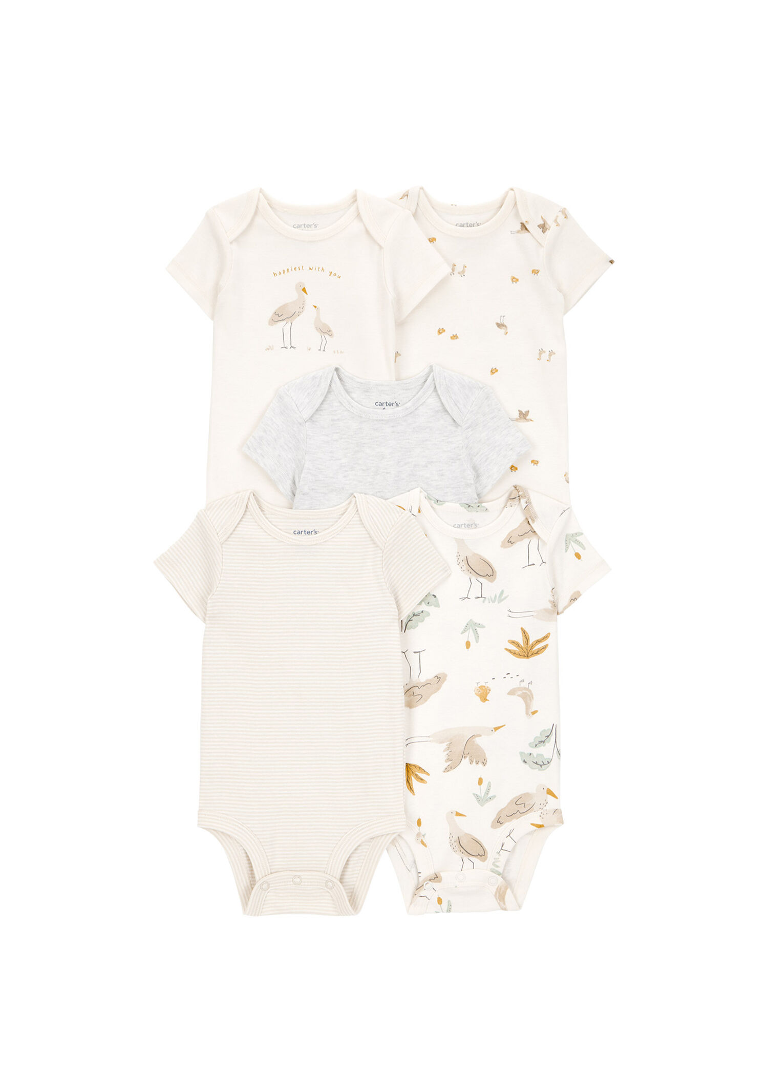 Renkli Desenli Kısa Kollu Unisex Bebek 5'li Body