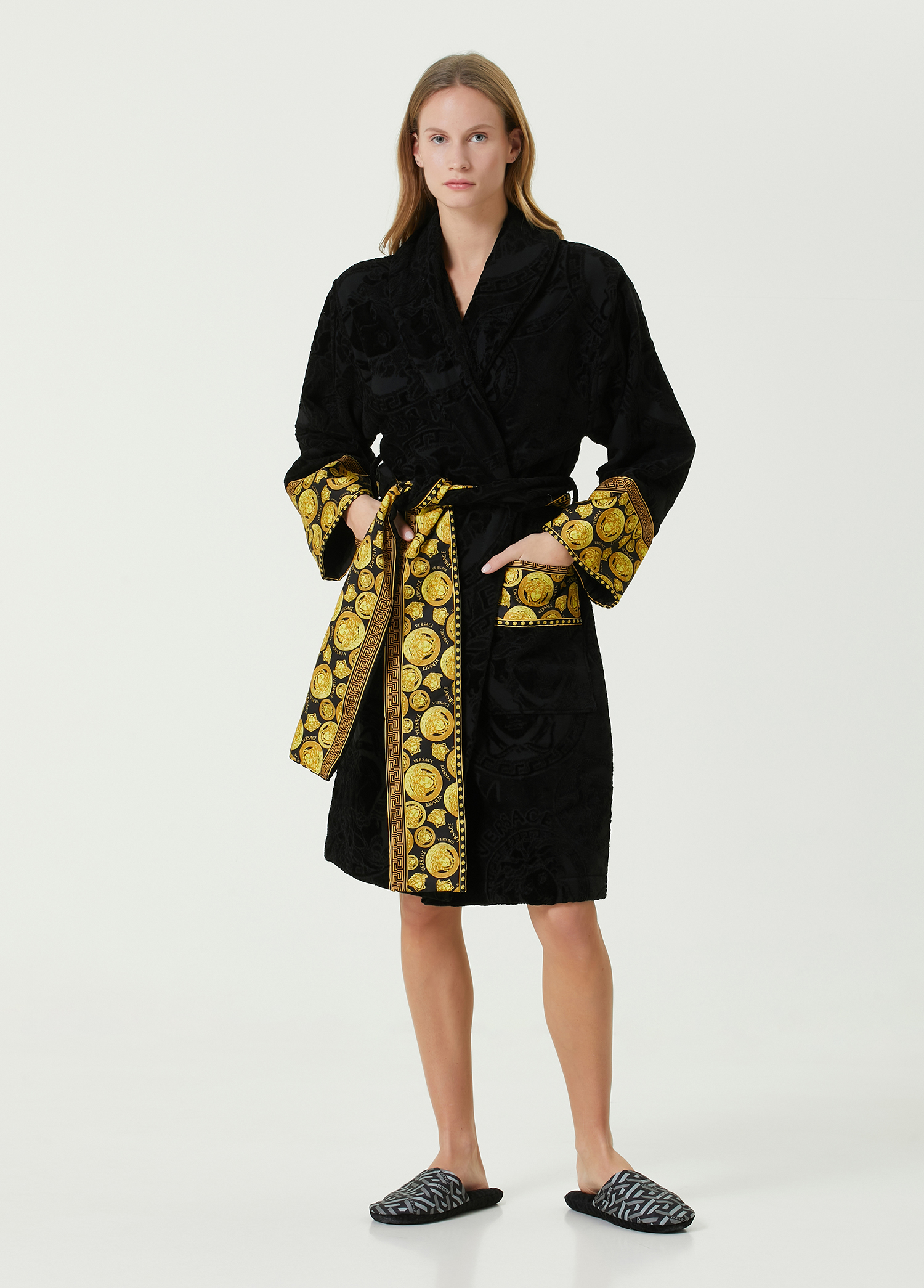 Versace Siyah Gold Logolu Bornoz