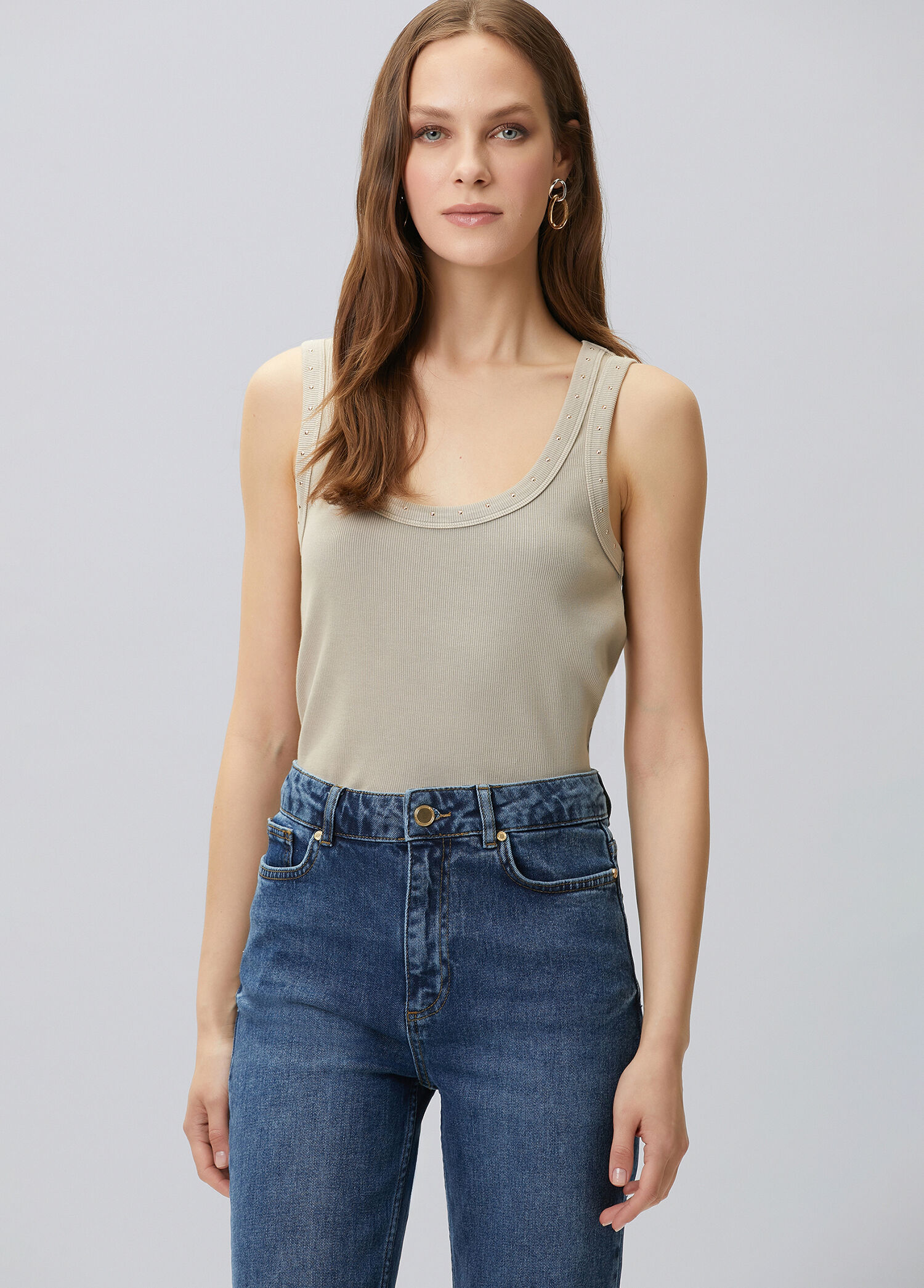 Vizon Taş Baskılı Ribli T-shirt