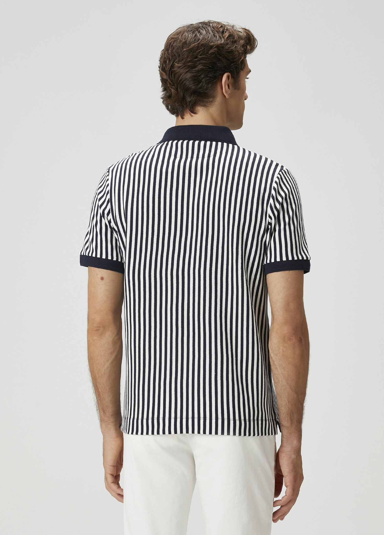 Lacivert Polo Yaka Çizgi Desenli T-shirt_4