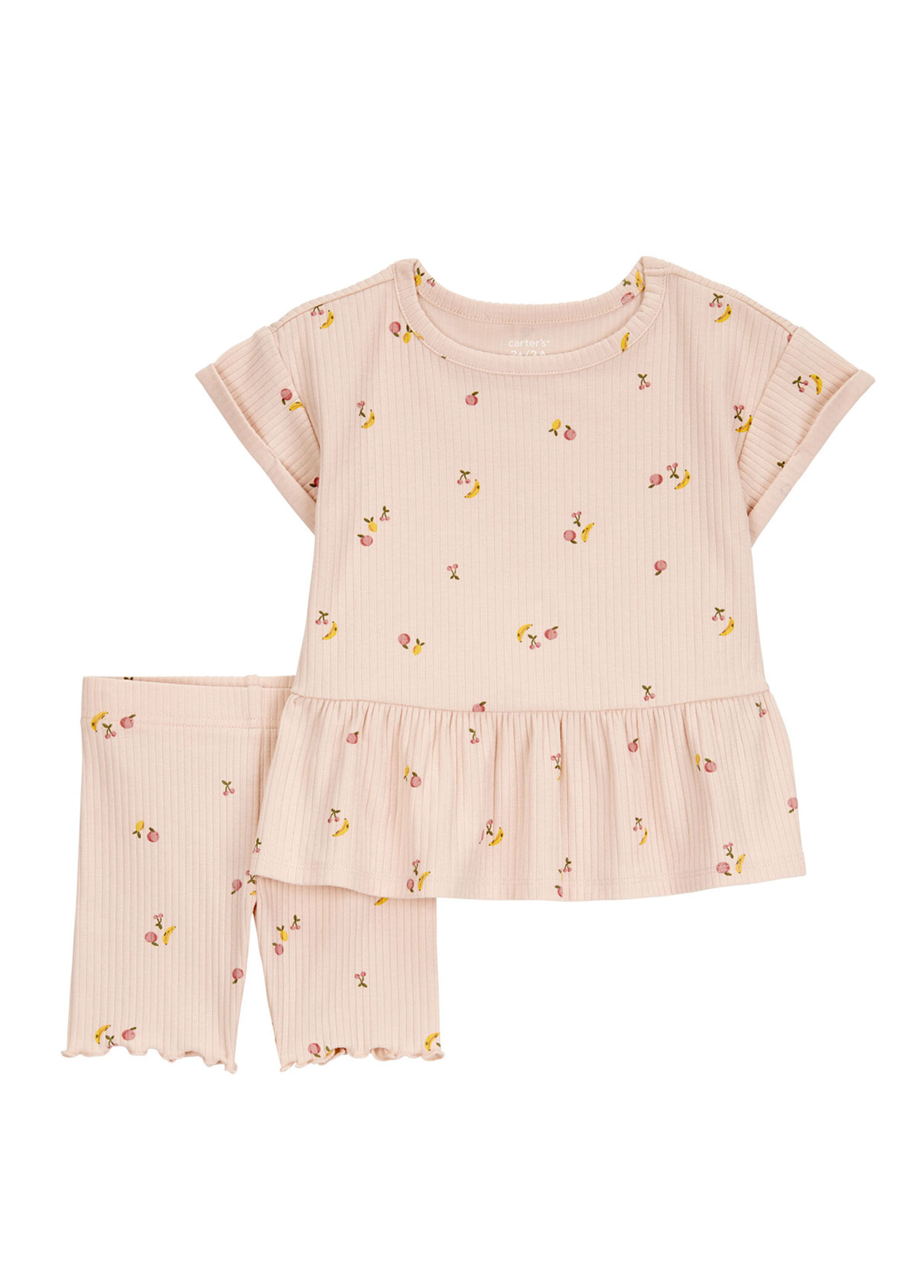 Meyve Desenli Kısa Kollu T-Shirt ve Şort Kız Bebek 2'li Set