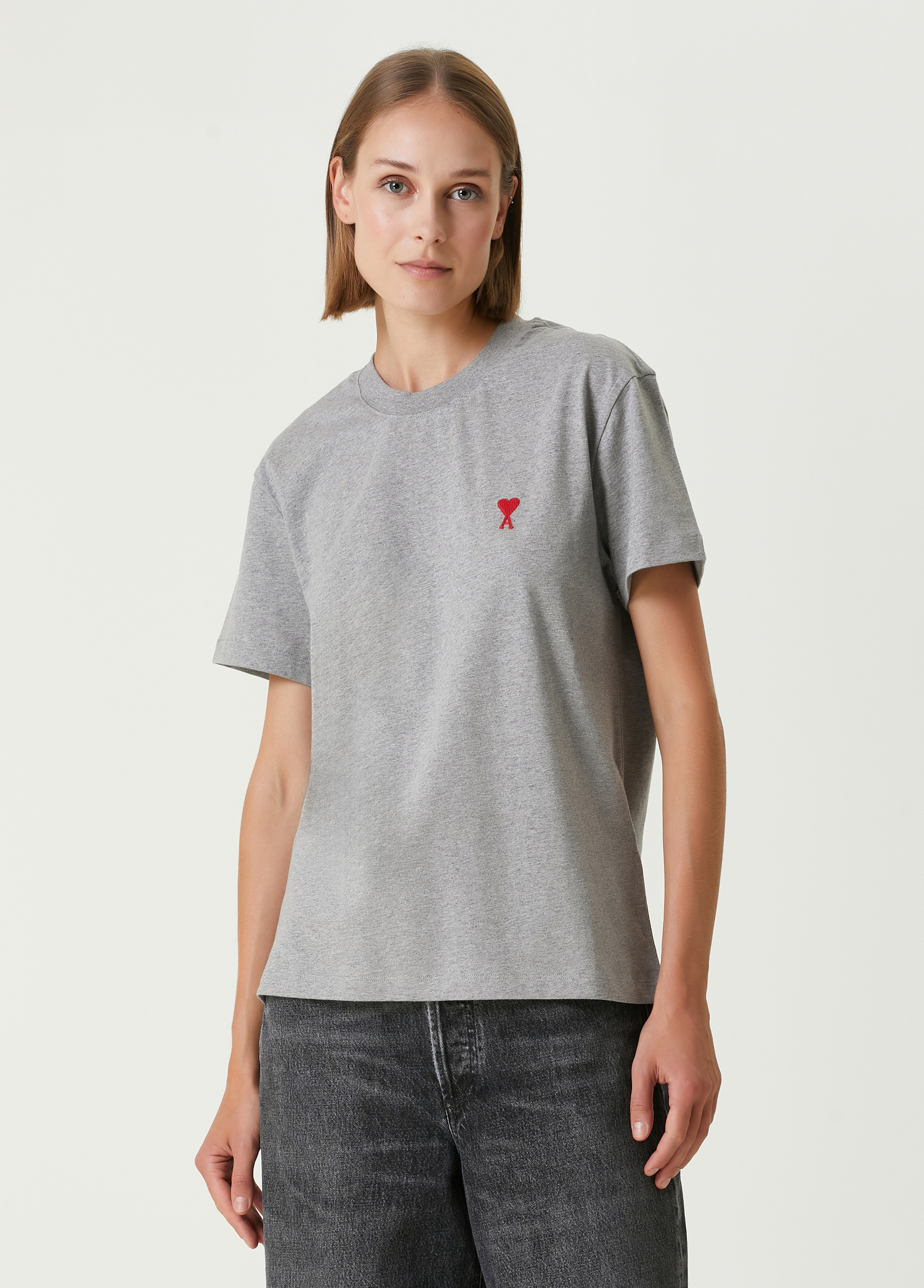 Gri Logo Detaylı T-shirt