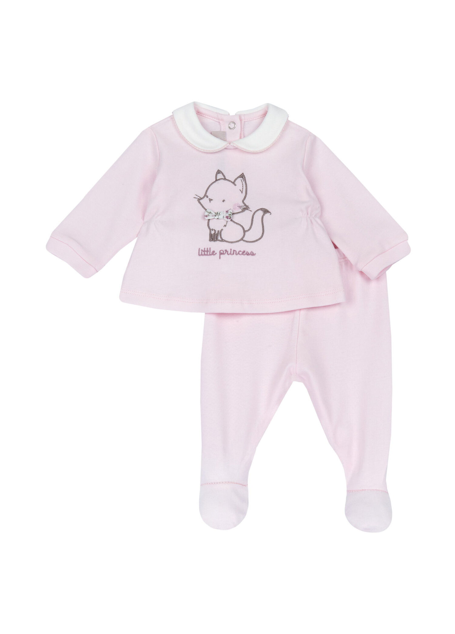 Pembe Bebe Yaka Pamuklu Bluz ve Ayaklı Alt Kız Bebek 2'li Set