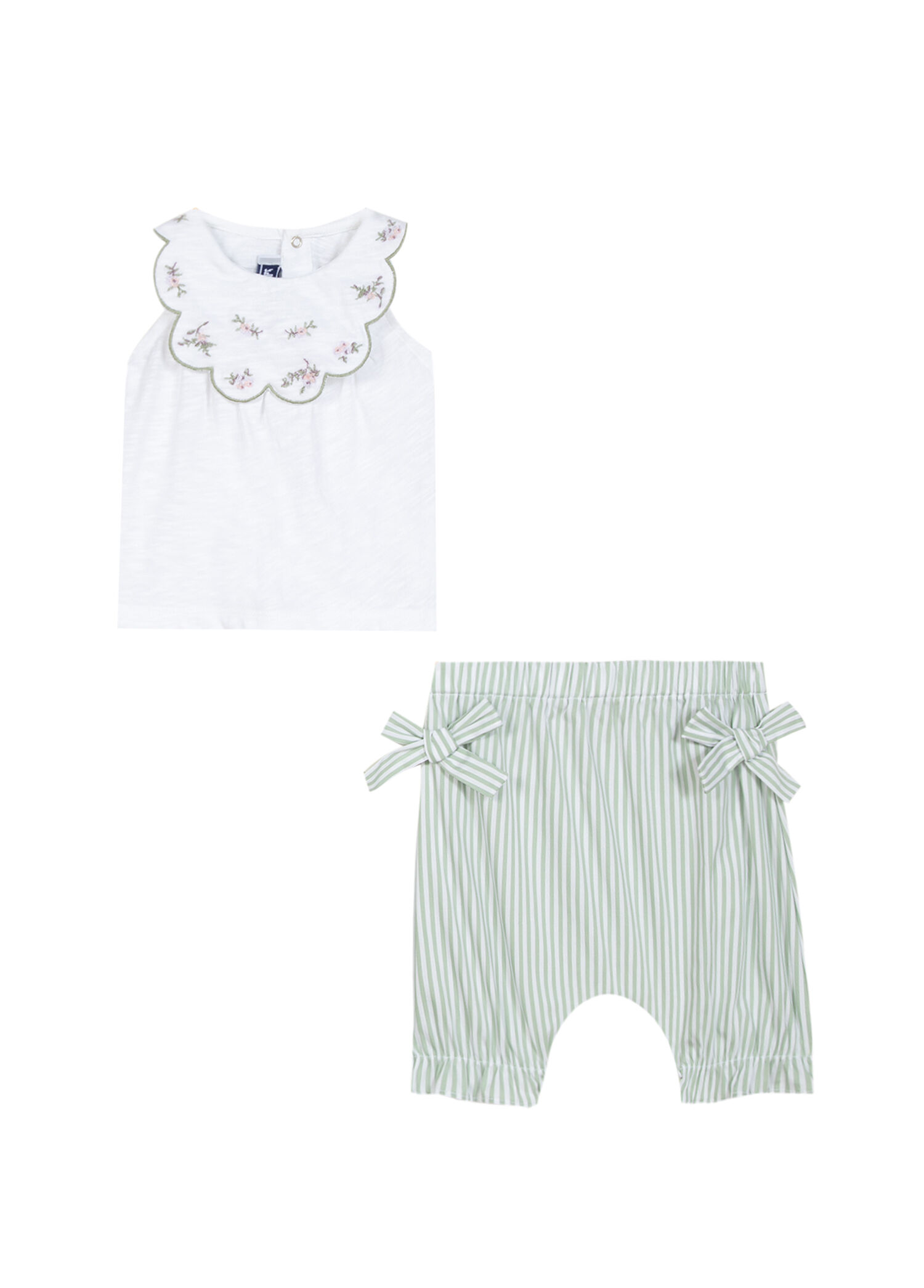 Nakışlı Renkli Kolsuz Tunik ve Kısa Pantolon Kız Bebek 2'li Set