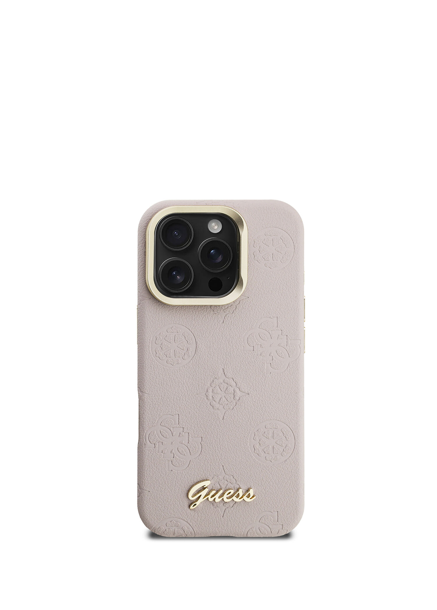 Peony iPhone 16 Pro Logolu Kamera Standlı Pembe Deri Magsafe Uyumlu Telefon Kılıfı