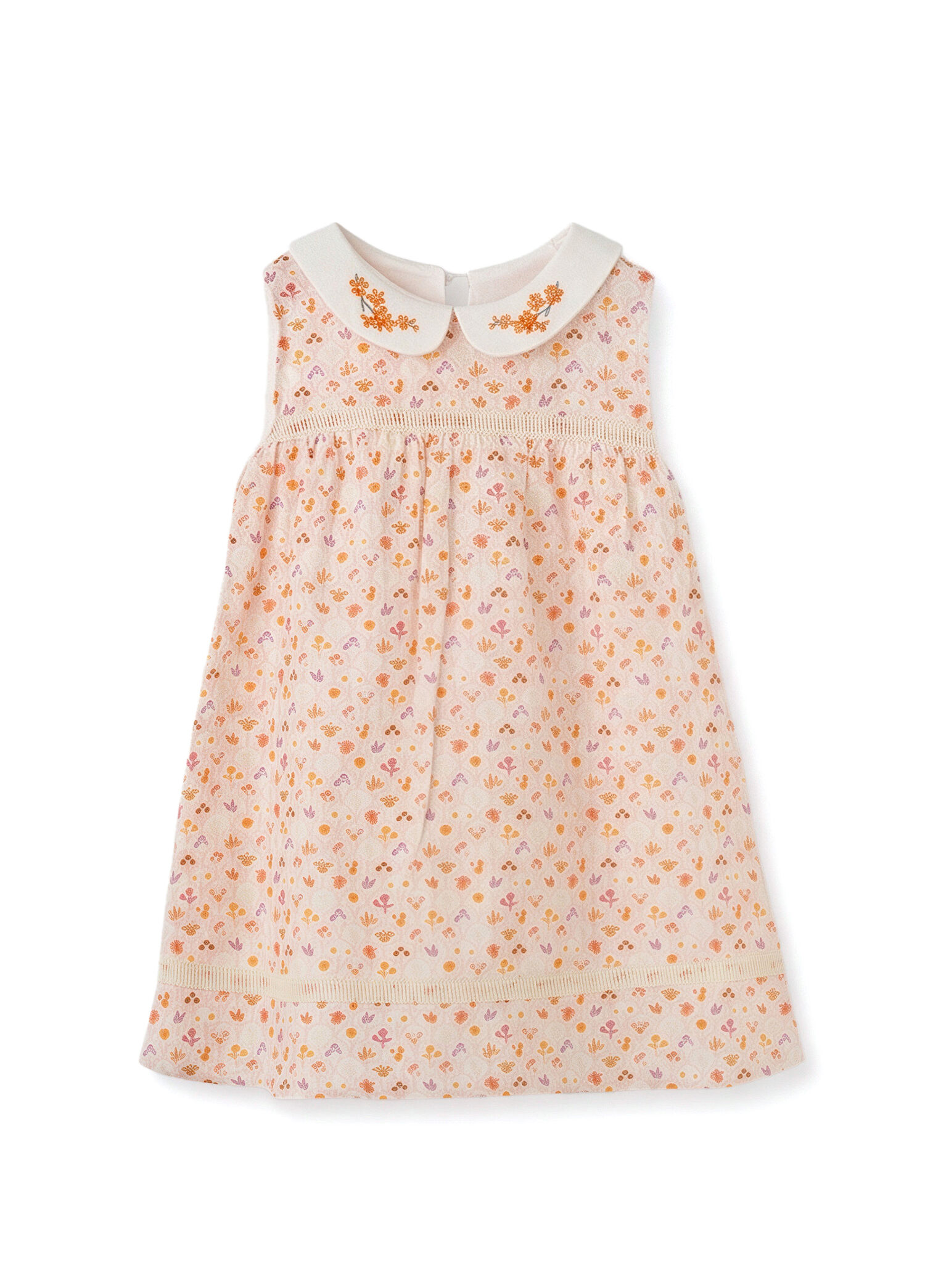 Bloomy Spring Desenli Motif İşlemeli Turuncu Kız Çocuk Elbise