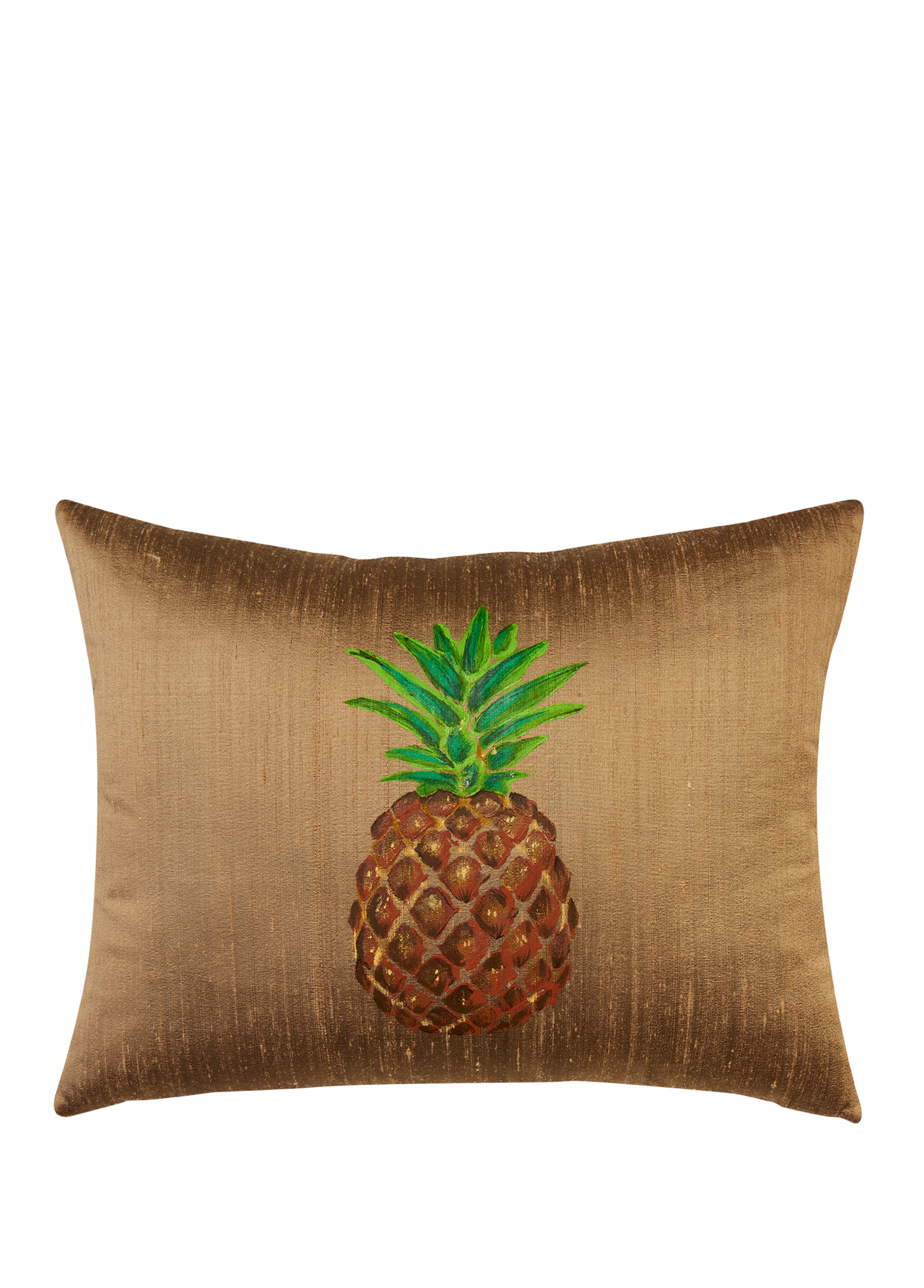 Ananas Desenli İpek Şantuk Üzerine El Boyaması Yastık 30x50 cm