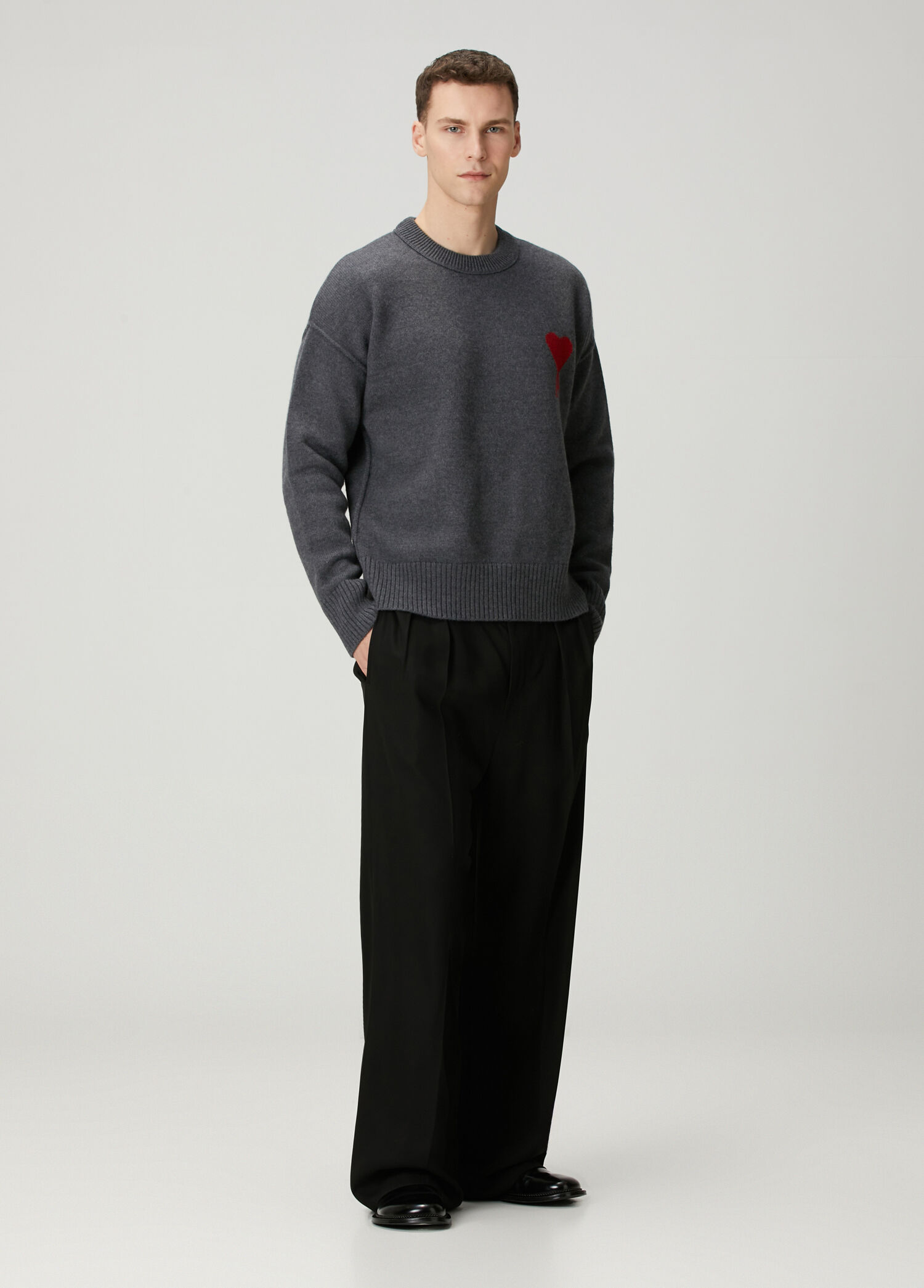 Ami Paris Gri Erkek Gri Logo Jakarlı Yün Kazak 1800277 | Beymen