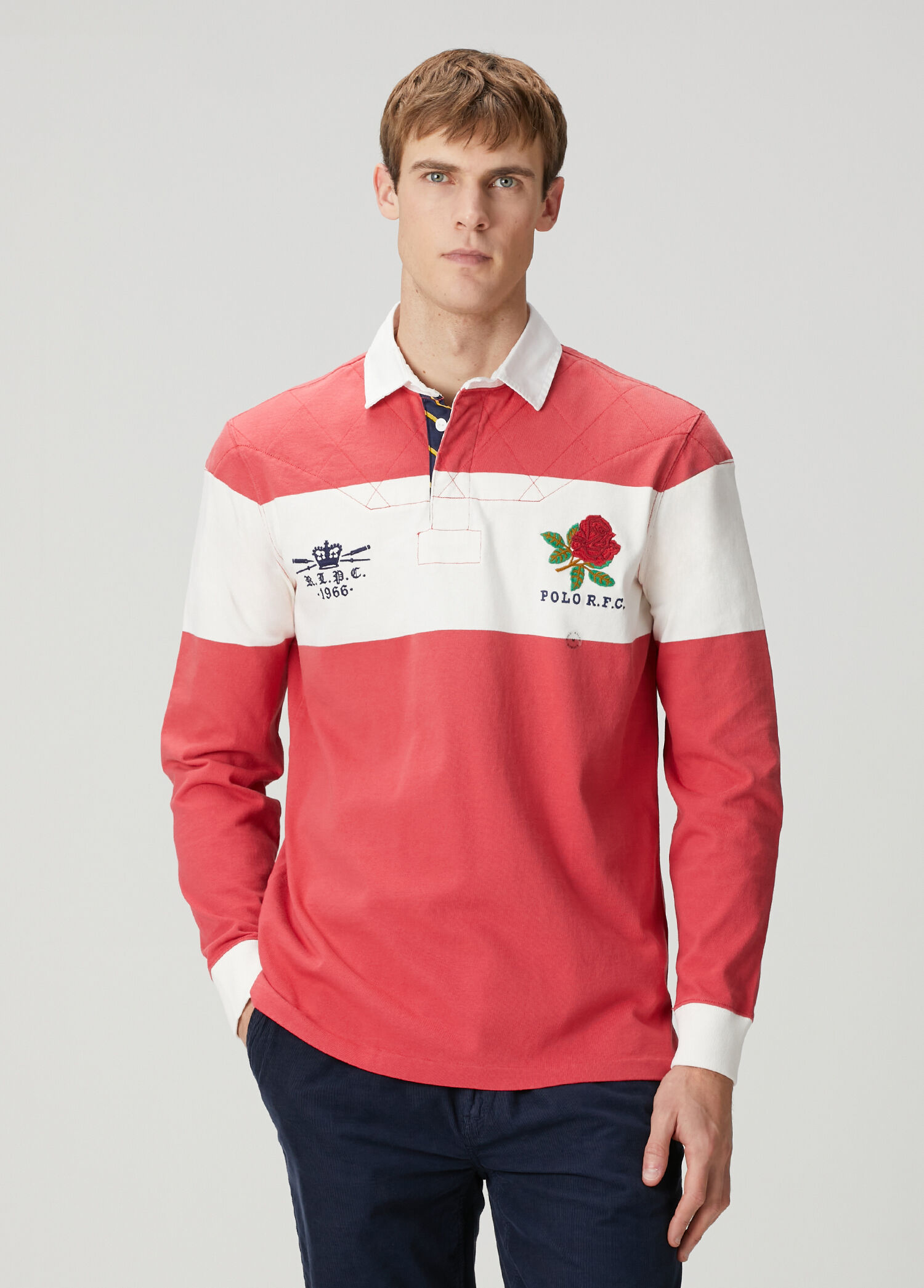 Kırmızı Polo Yaka Nakışlı Sweatshirt