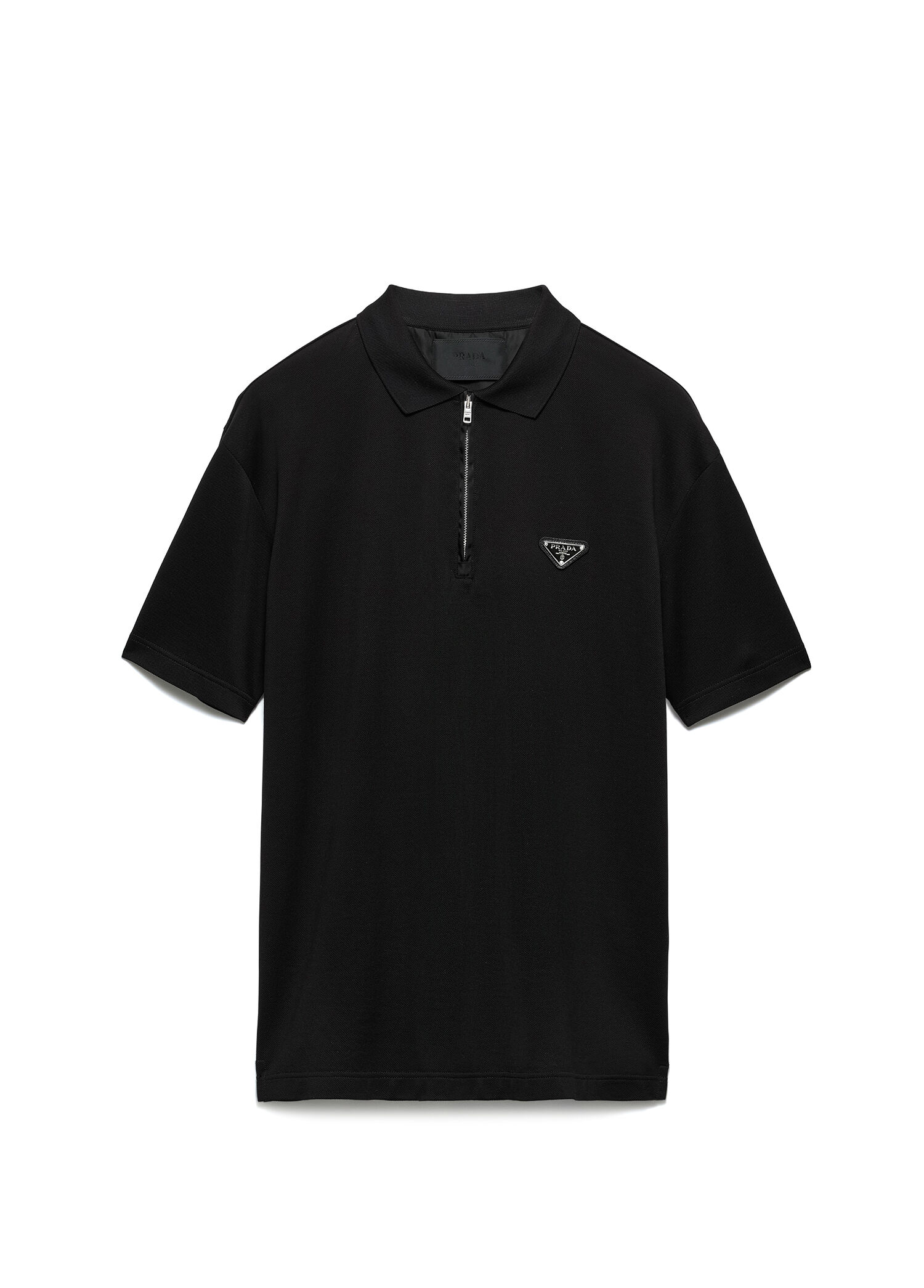 Prada Siyah Erkek Siyah Re-Nylon Detaylı Pike Polo Yaka Kısa Kollu