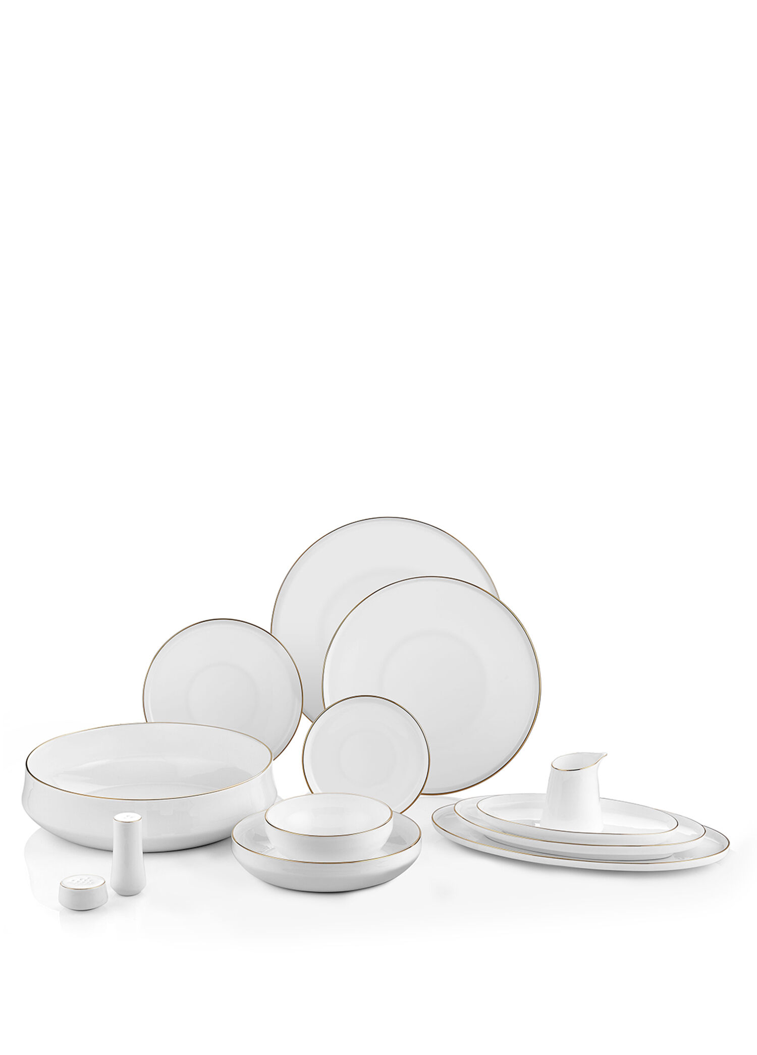 Sufi Altın Rengi Kenarlı Beyaz Bone China 12 Kişilik 55 Parça Yemek Takımı