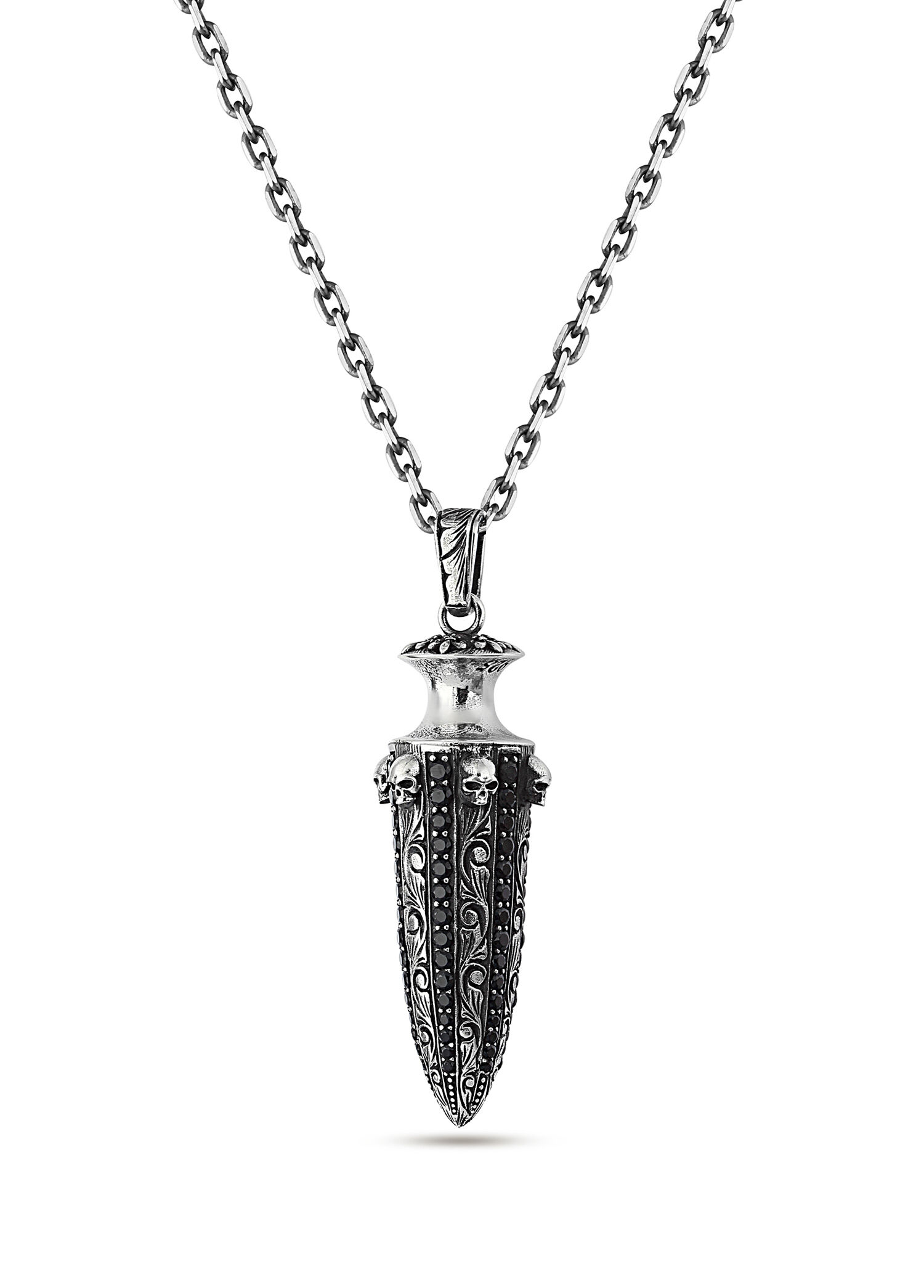Engraved Skull Bullet Erkek Gümüş Kolye