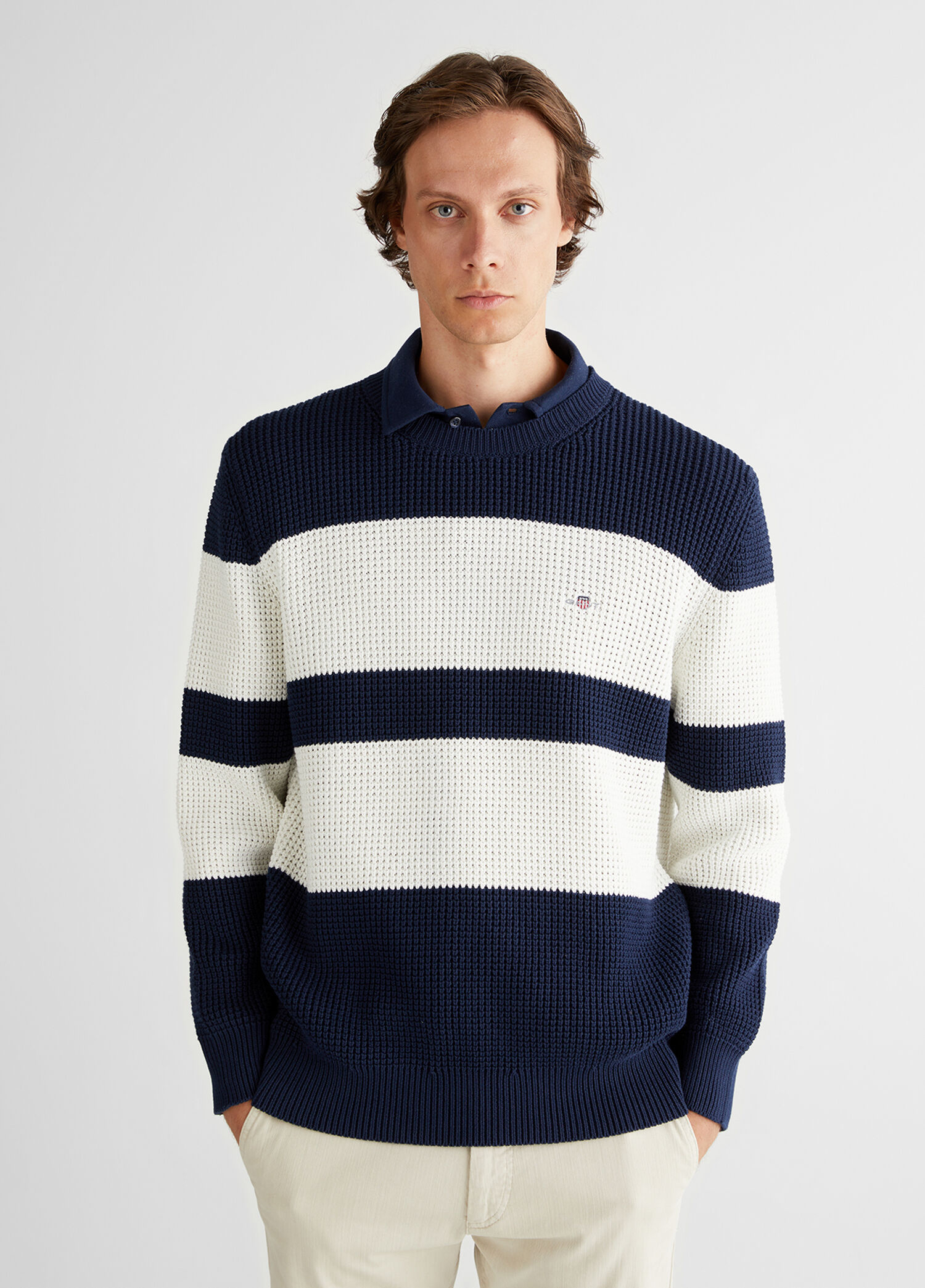 Lacivert Relaxed Fit Bisiklet Yaka Erkek Triko Kazak