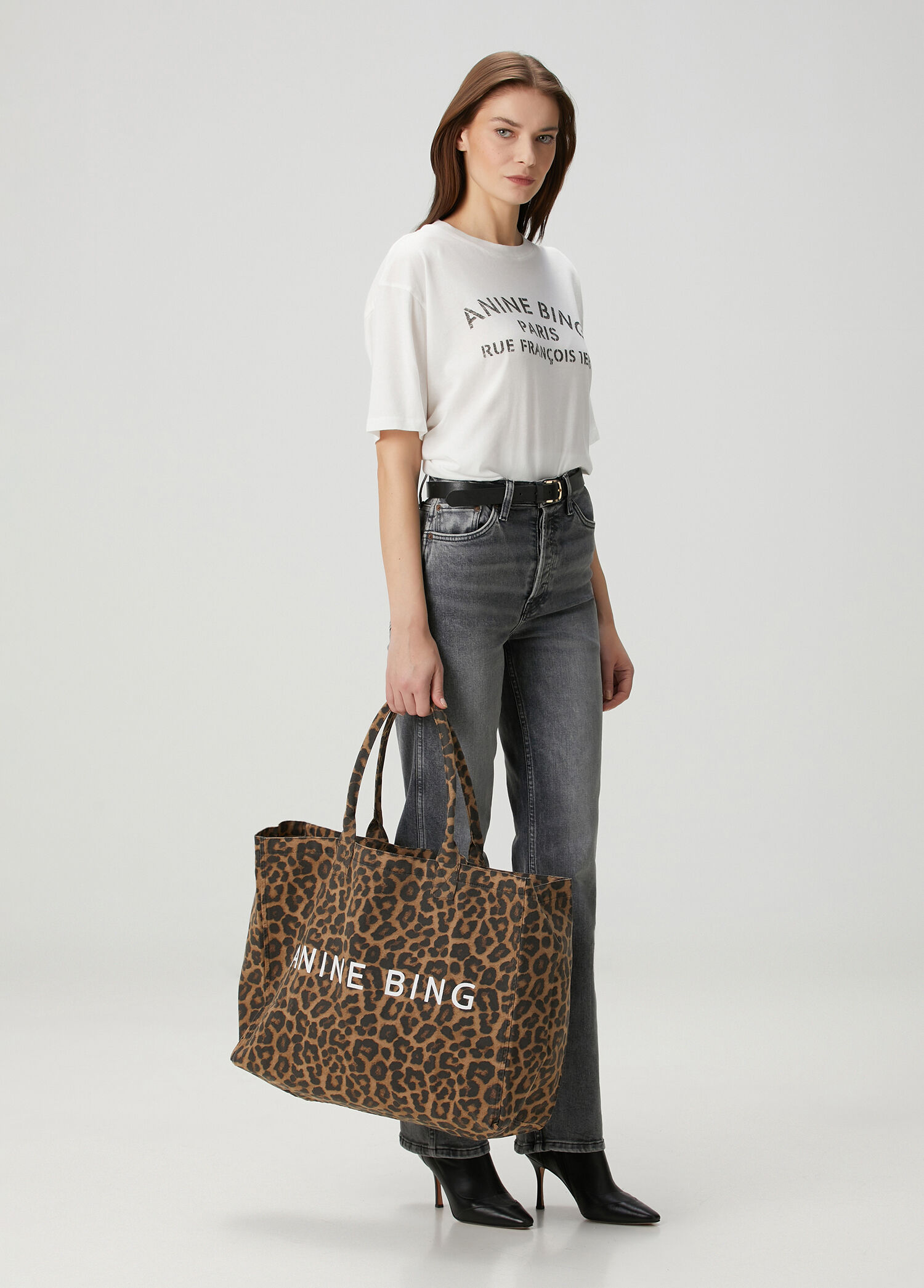 Anine Bing Leopar Kadın Leo Tote Leopar Kadın Kanvas Alışveriş