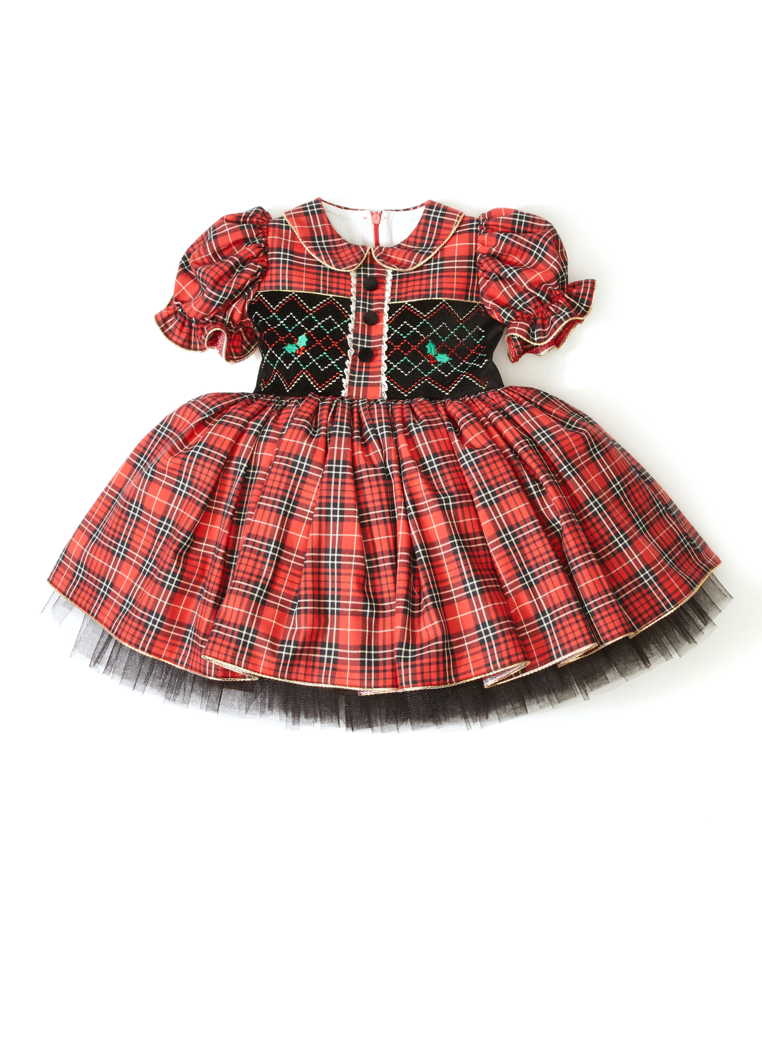 Kırmızı Ekoseli Tartan Kız Çocuk Elbise