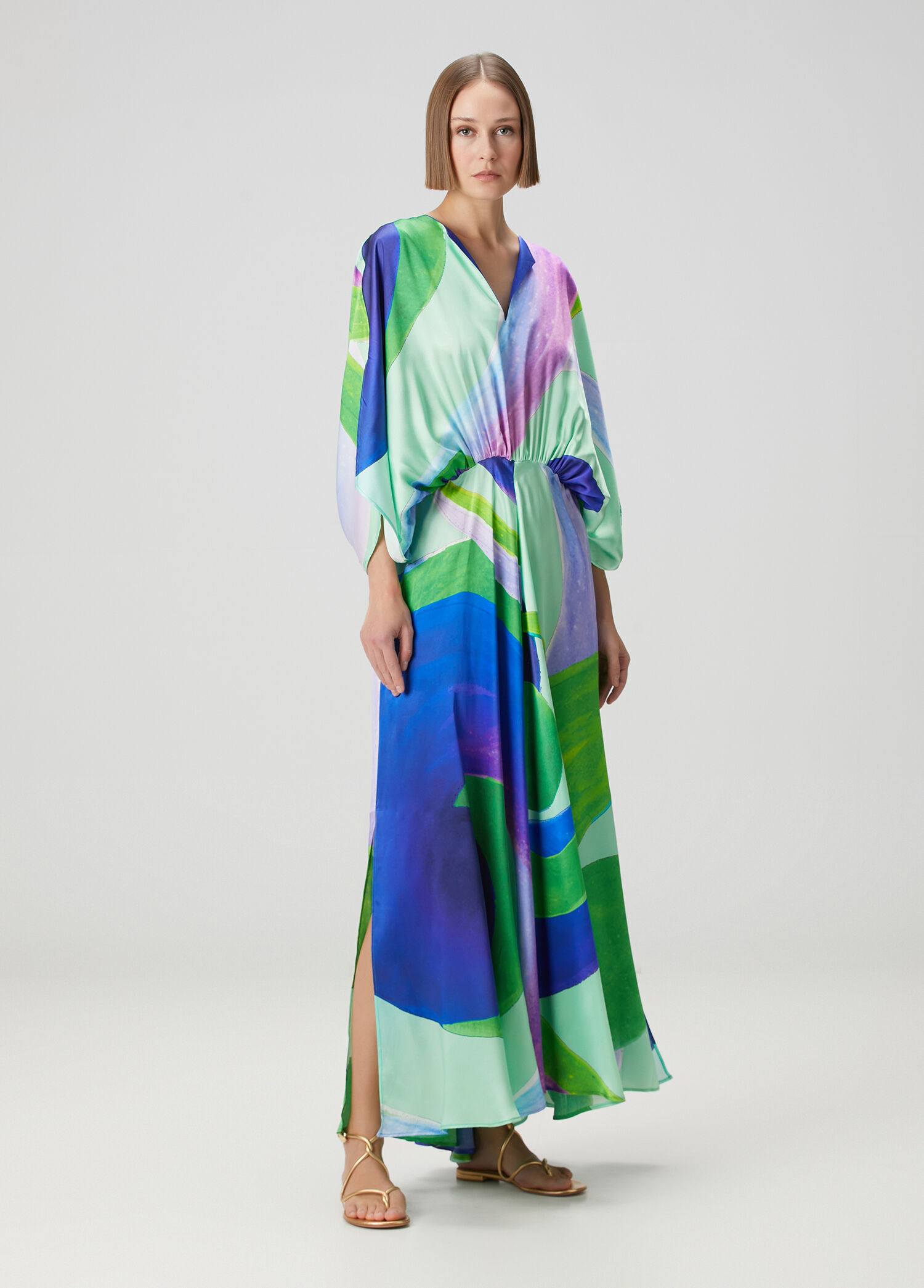 Lanthe Colorblocked Maksi İpek Elbise