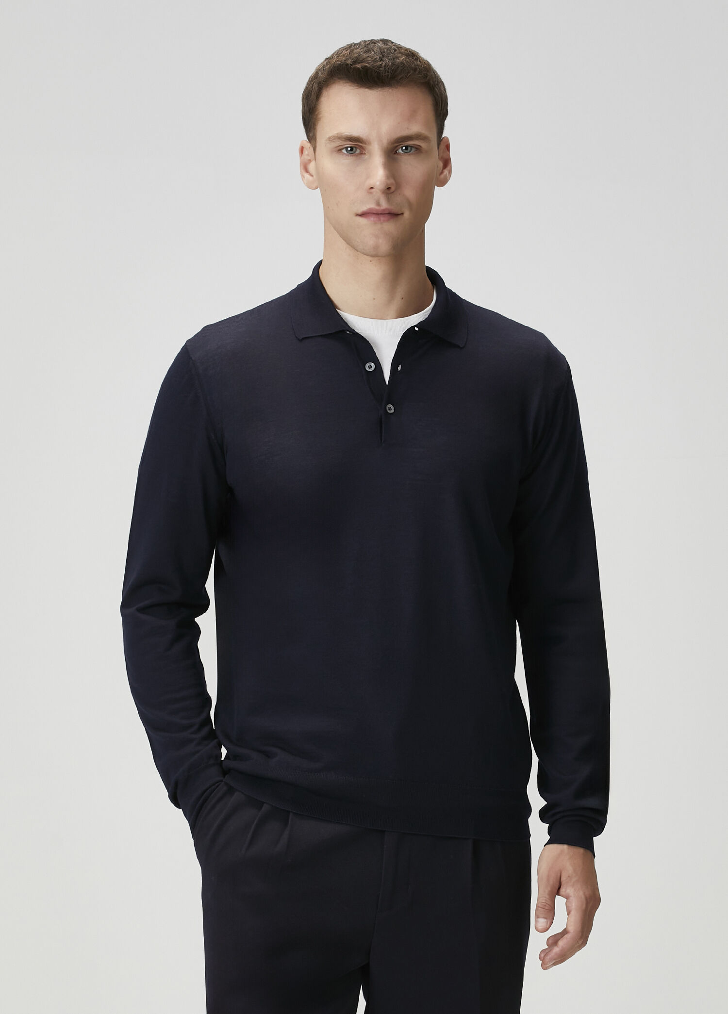 Navy Blue Polo Wool Knitwear