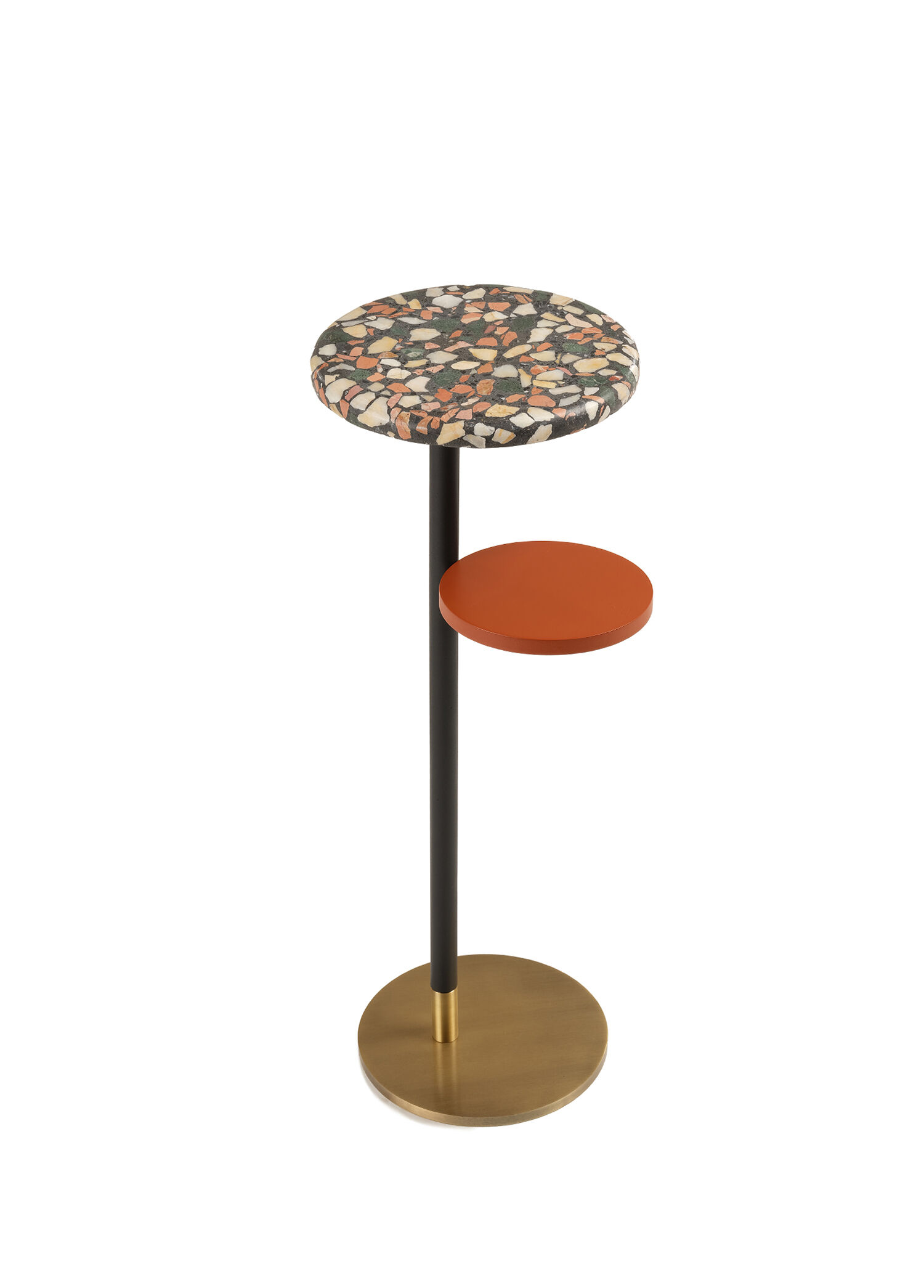 Dirhem Gold Kaplama Terrazzo Yan Sehpa
