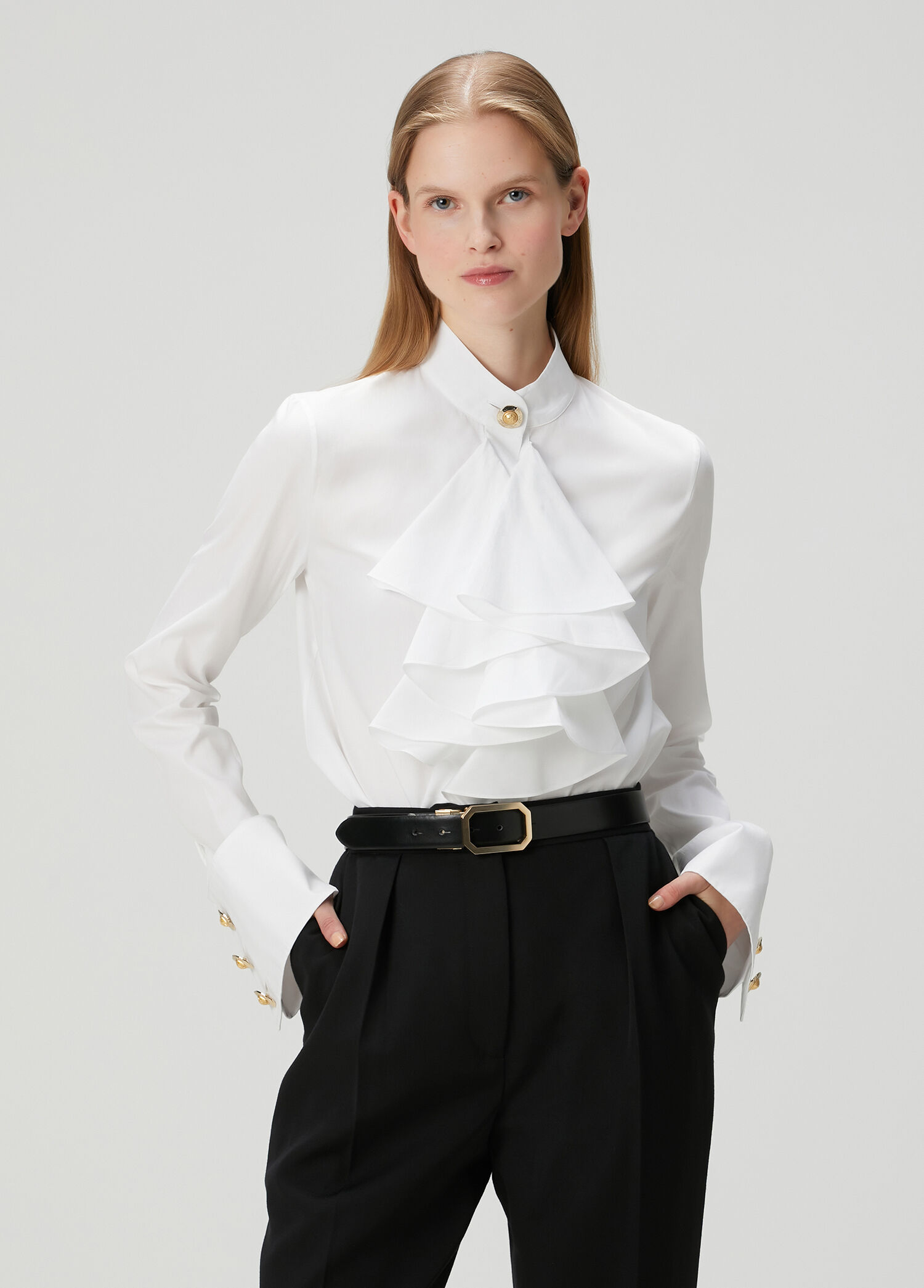 White Ruffled Poplin Shirt