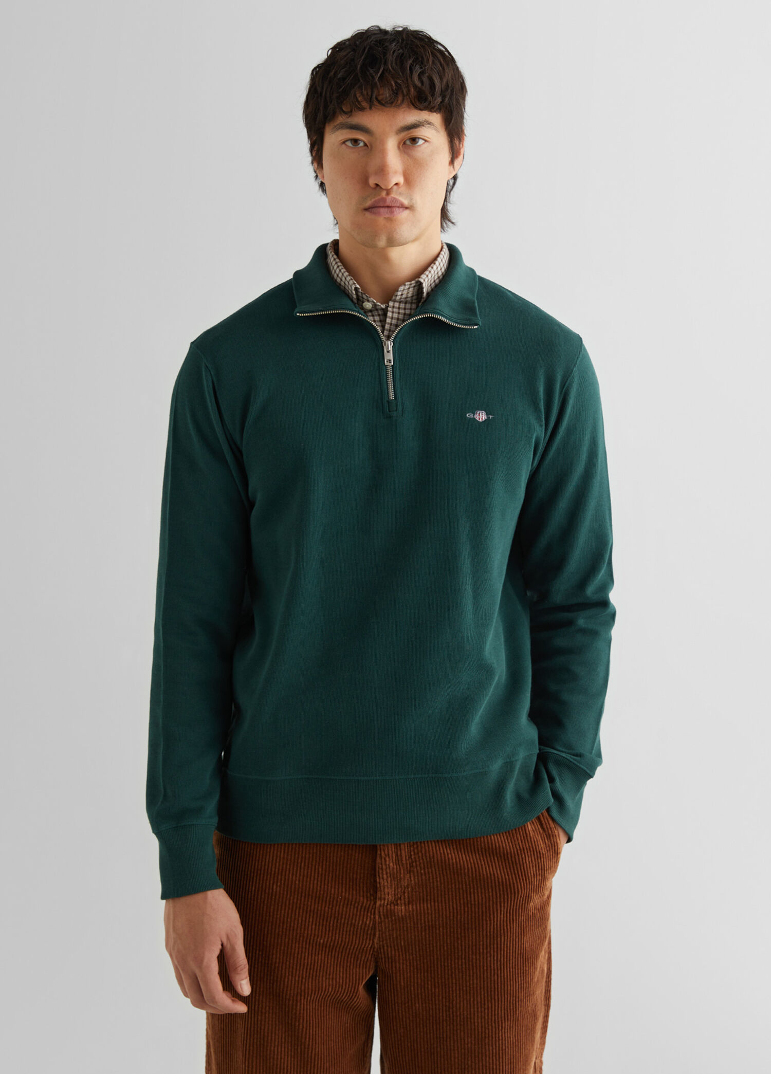 Yeşil Yarım Fermuarlı Regular Fit Erkek Sweatshirt