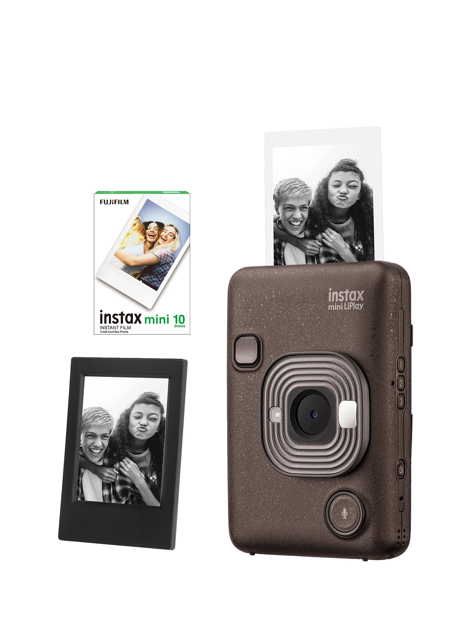 Instax Mini LiPlay Hybrid Deep Bronze Fotoğraf Makinesi + 10'lu Film ve Çerçeve Hediye Seti