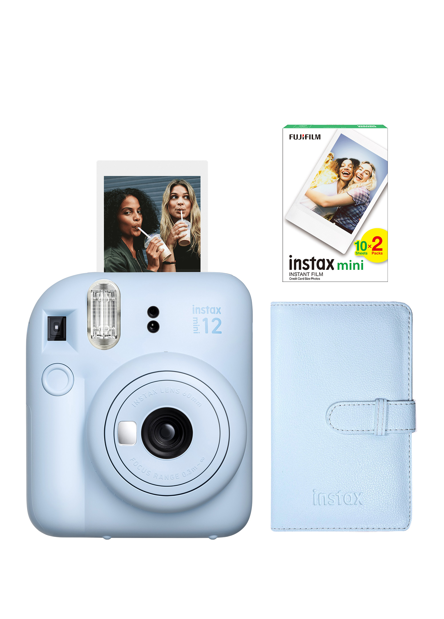 Instax Mini 12 Mavi Fotoğraf Makinesi + 20'li Film ve Laporta Albüm Seti