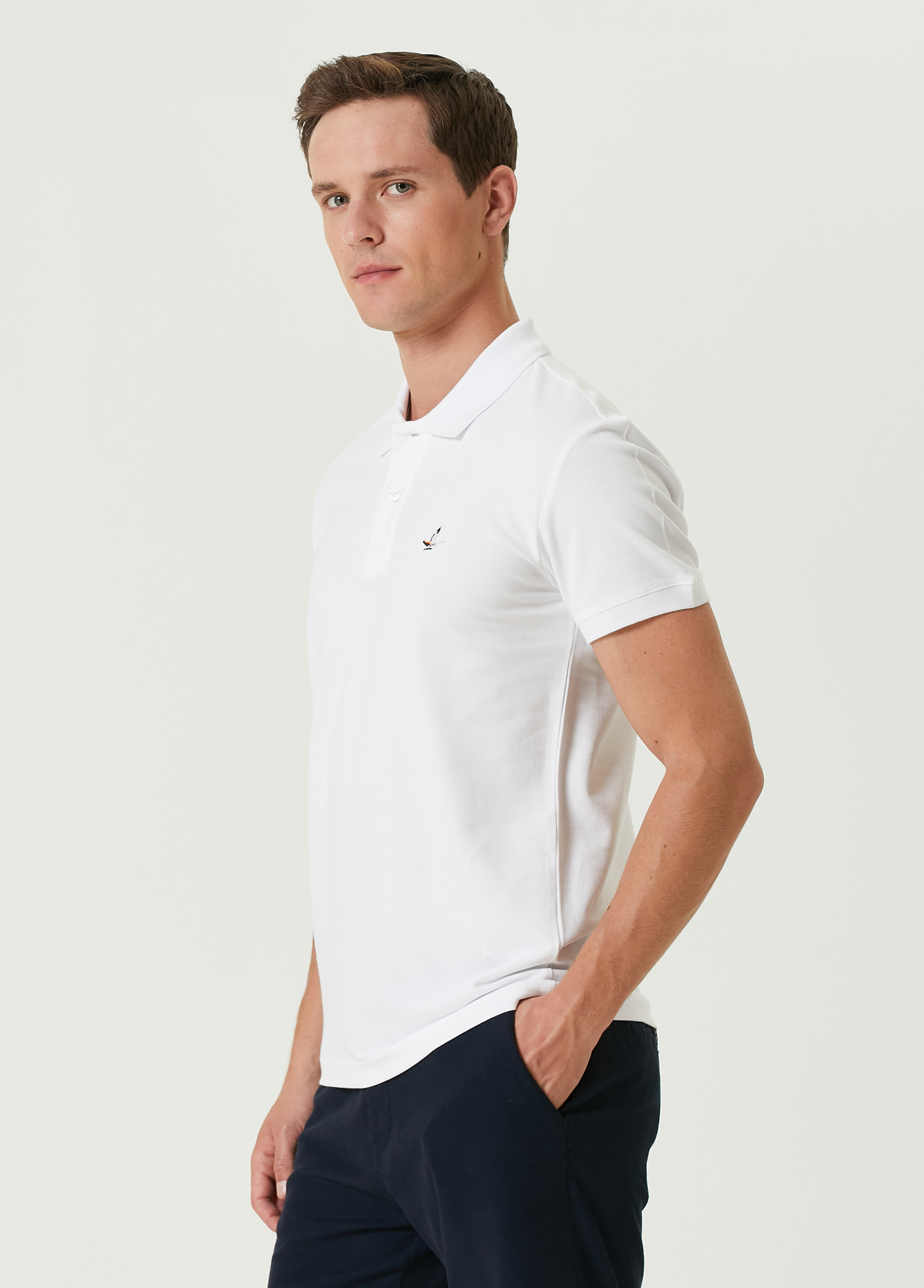 Slim Fit Beyaz Polo Yaka T-shirt_2