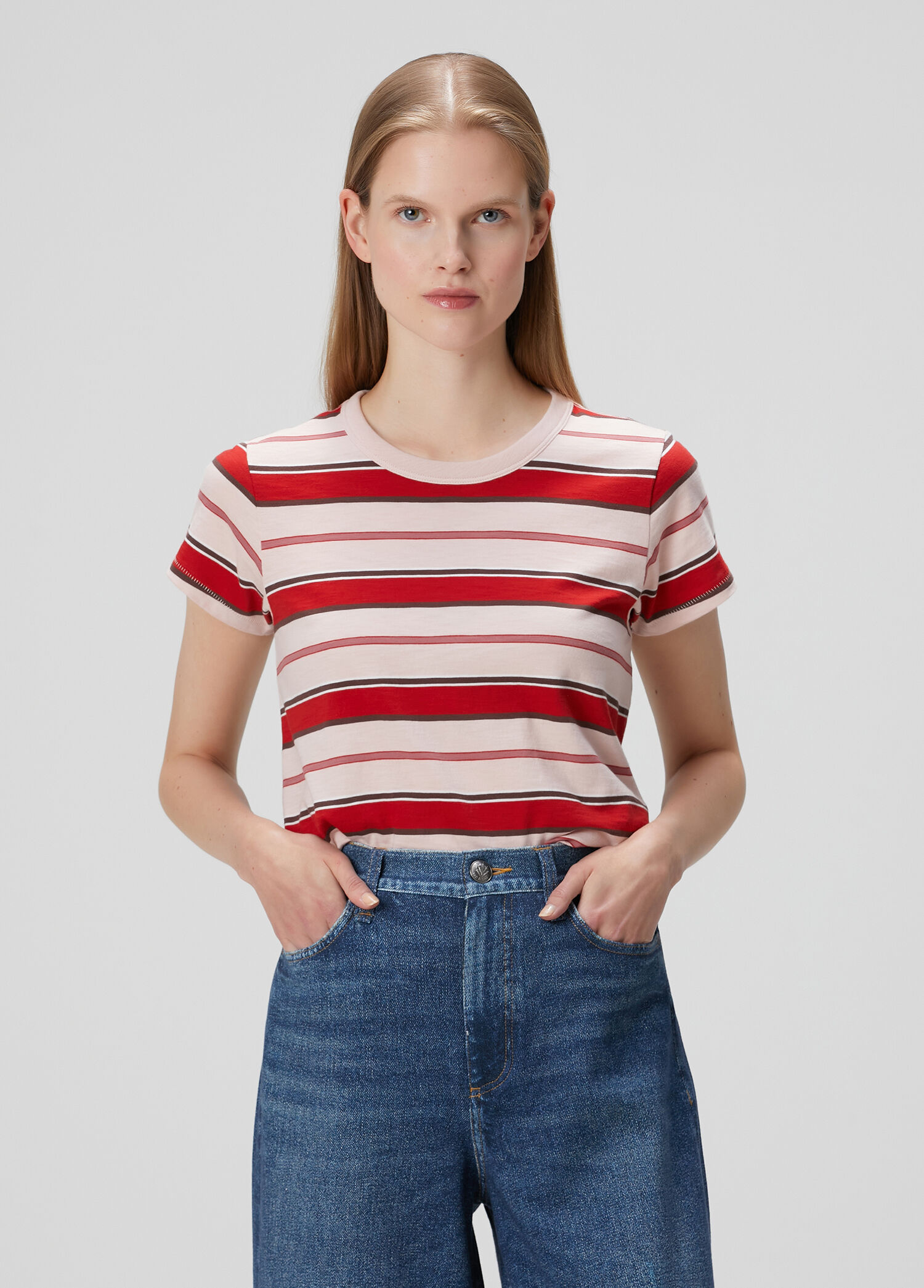The Slub Pembe Çizgili T-shirt