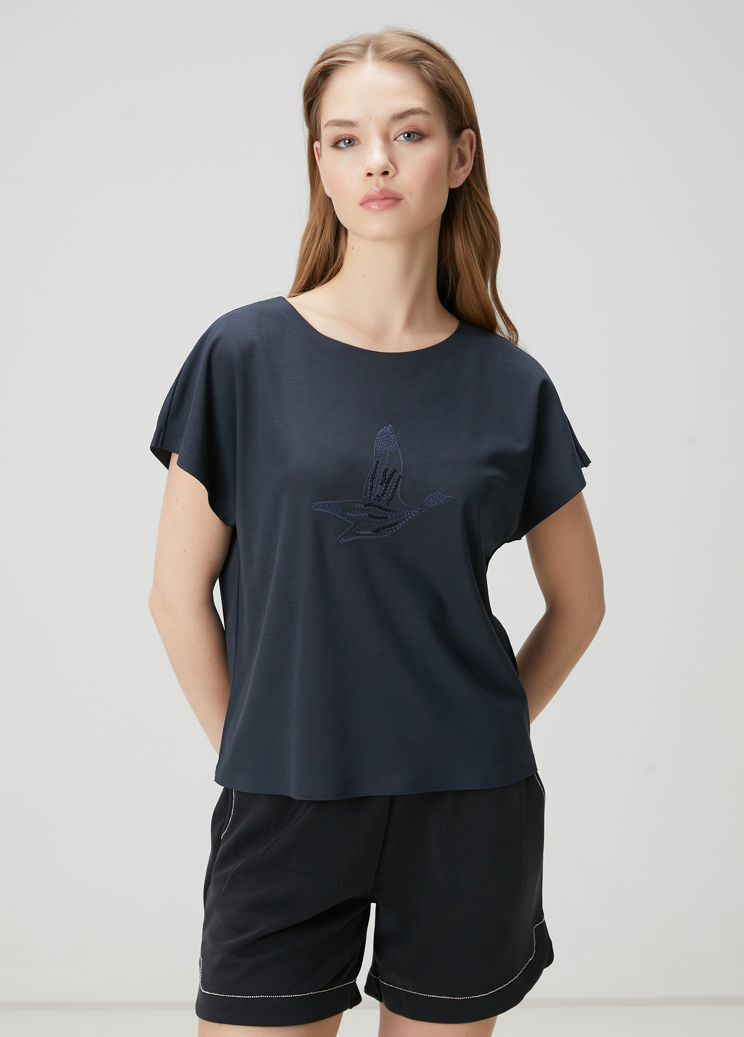 Lacivert Seamless Logo Nakışlı T-shirt