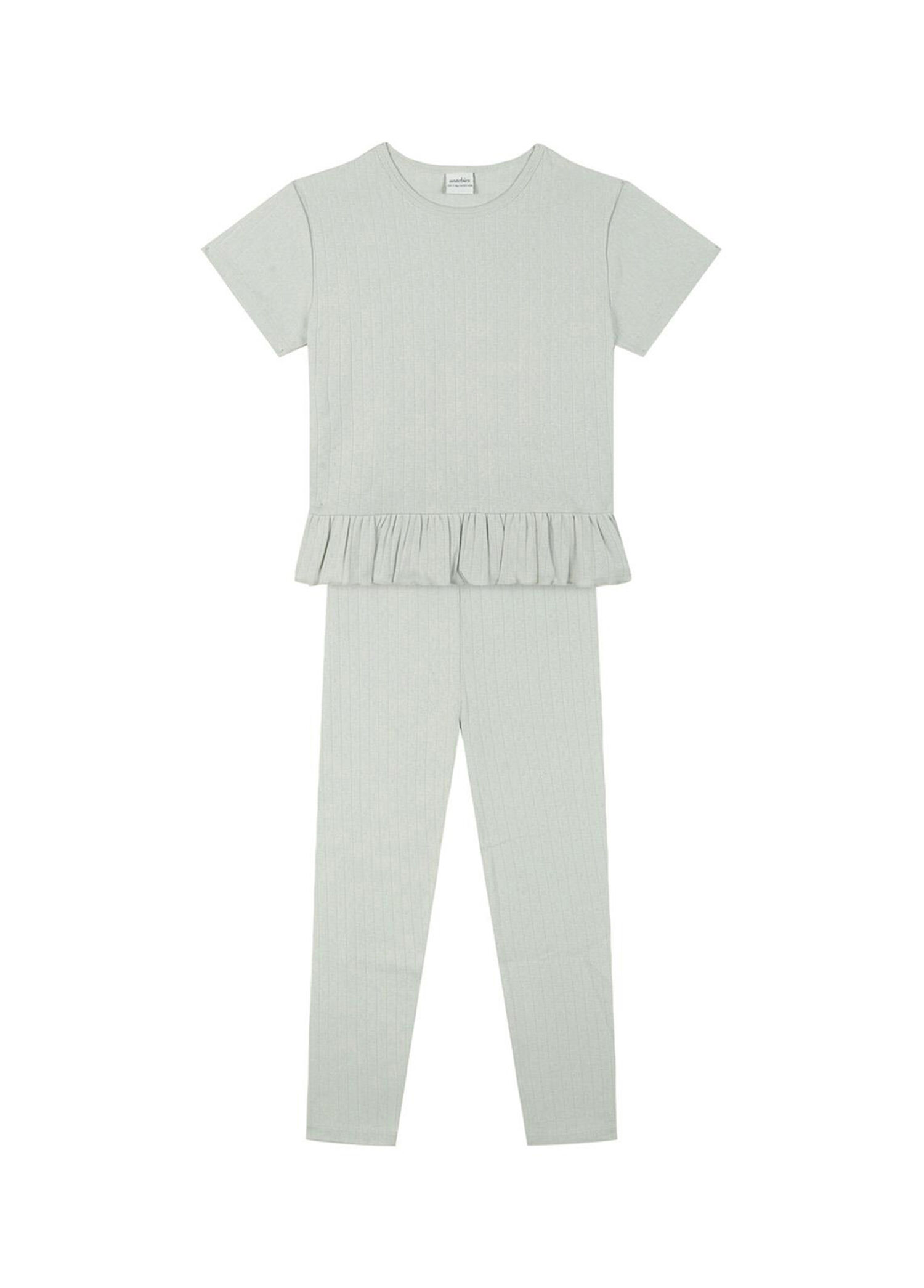 Mint Jakar Desenli Kısa Kollu Kız Çocuk Pijama Takımı