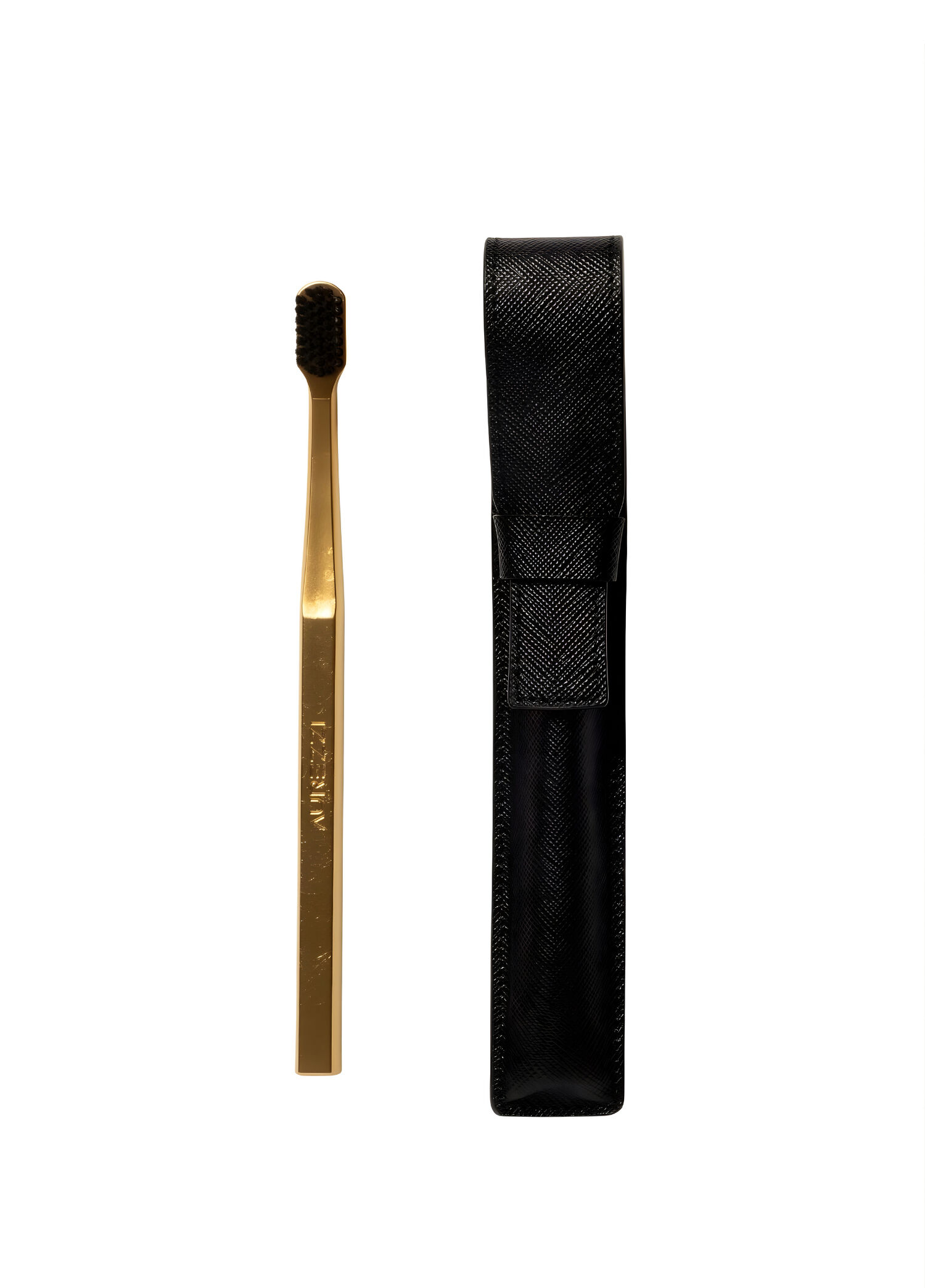 Gold Black Medium Diş Fırçası ve Siyah Deri Diş Fırçası Kılıfı