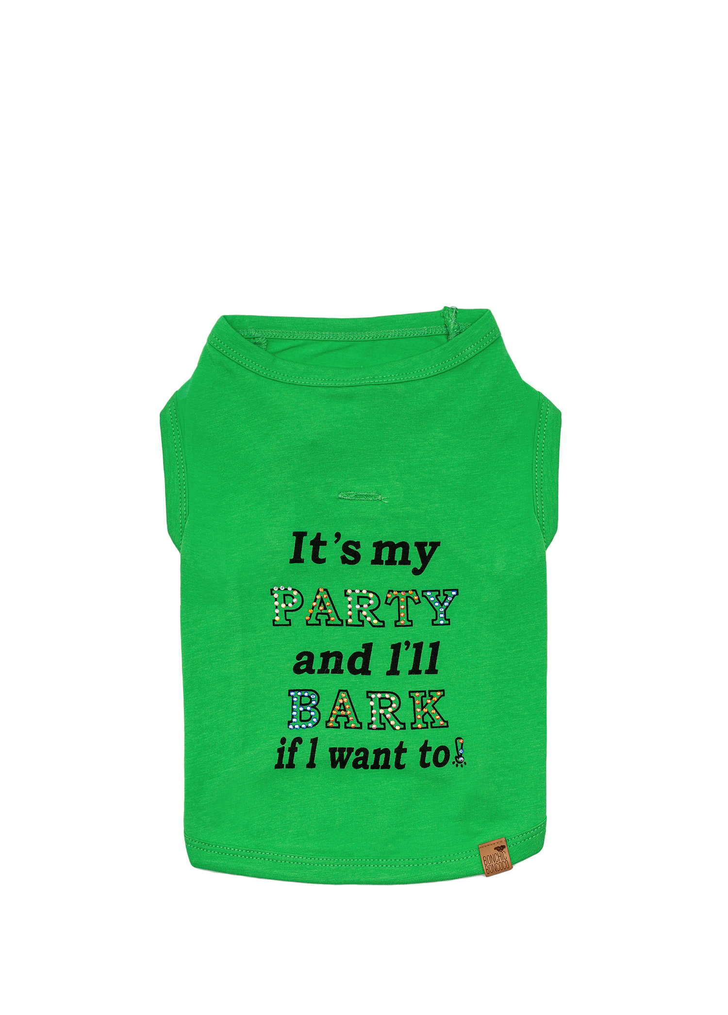 Party Baskılı Yeşil Köpek T-Shirt