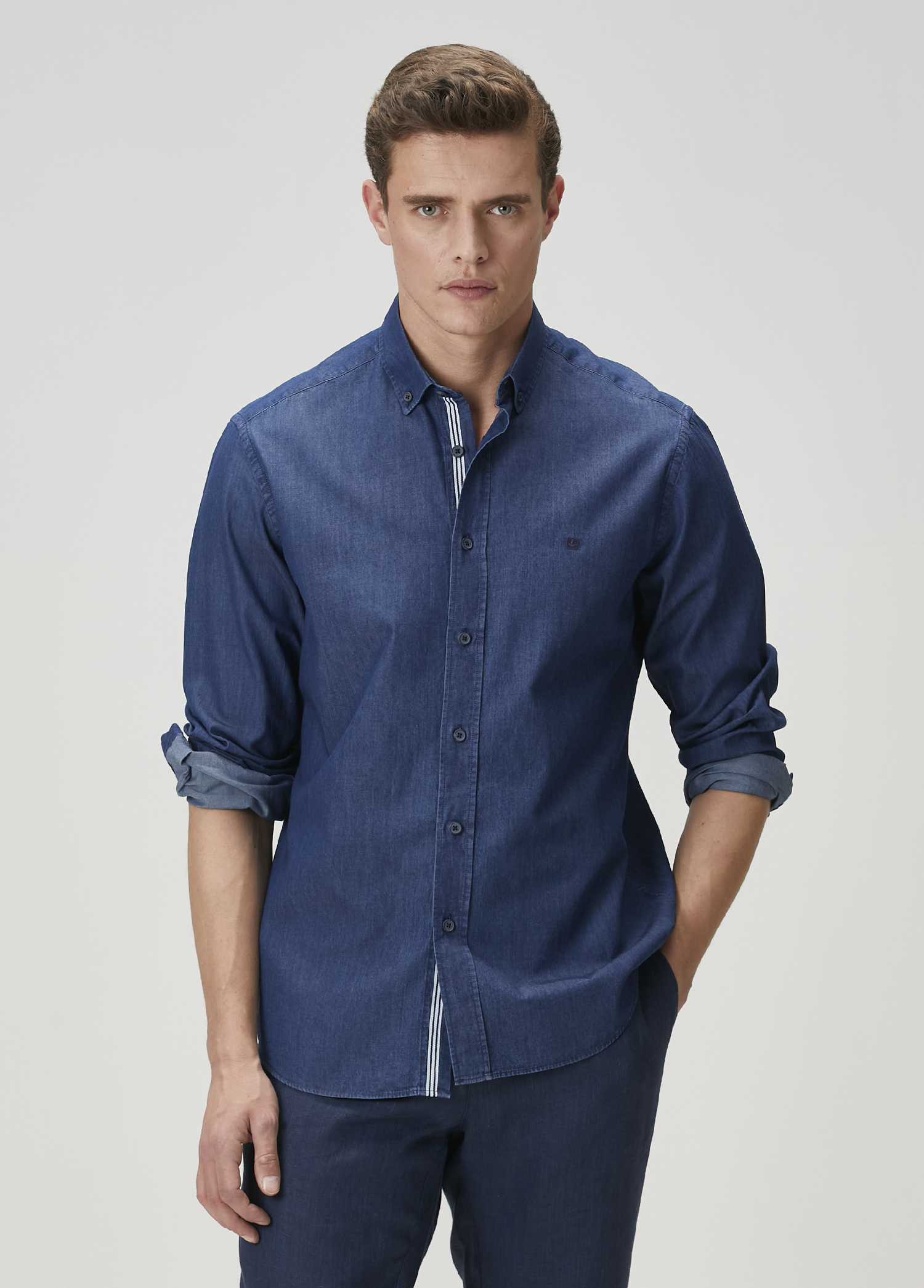 Comfort Fit Lacivert Denim Gömlek_1