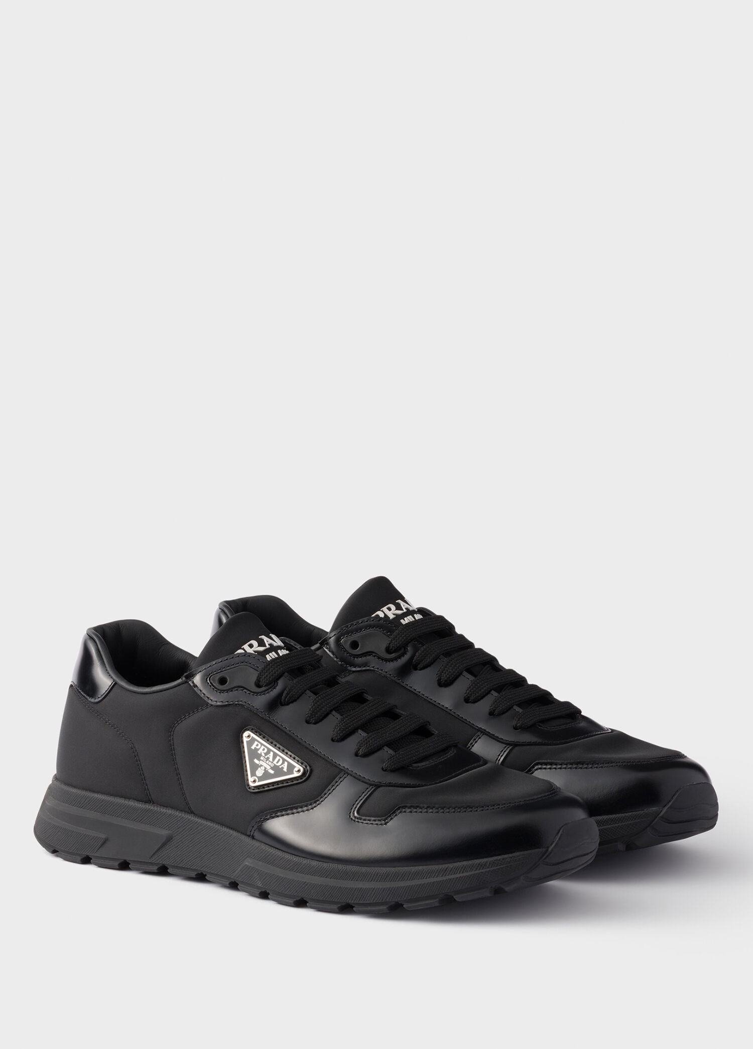 Black Prada Black Men Prax Black Brushed Leather and Re-Nylon