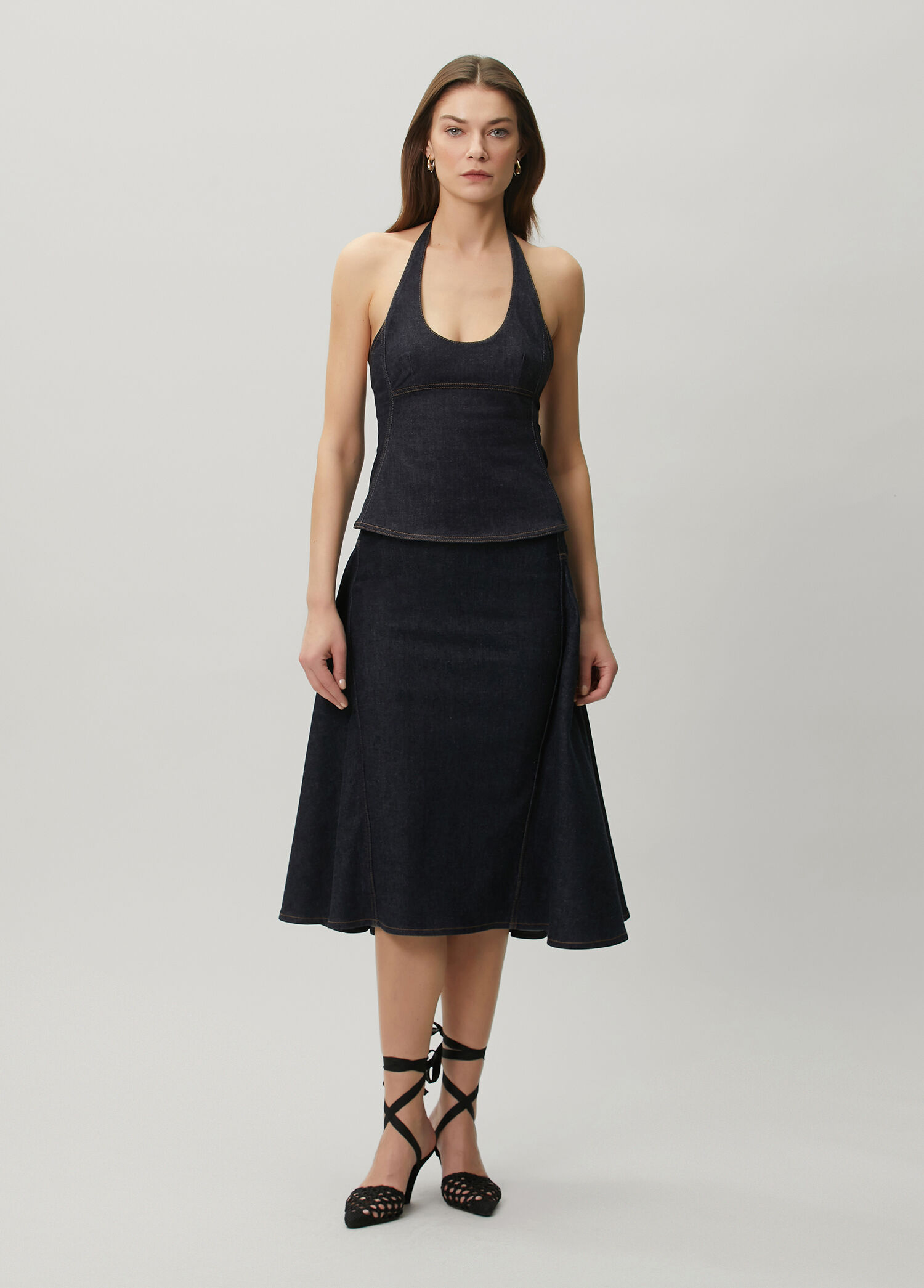 Nimes Lavoir Lacivert Denim Midi Etek