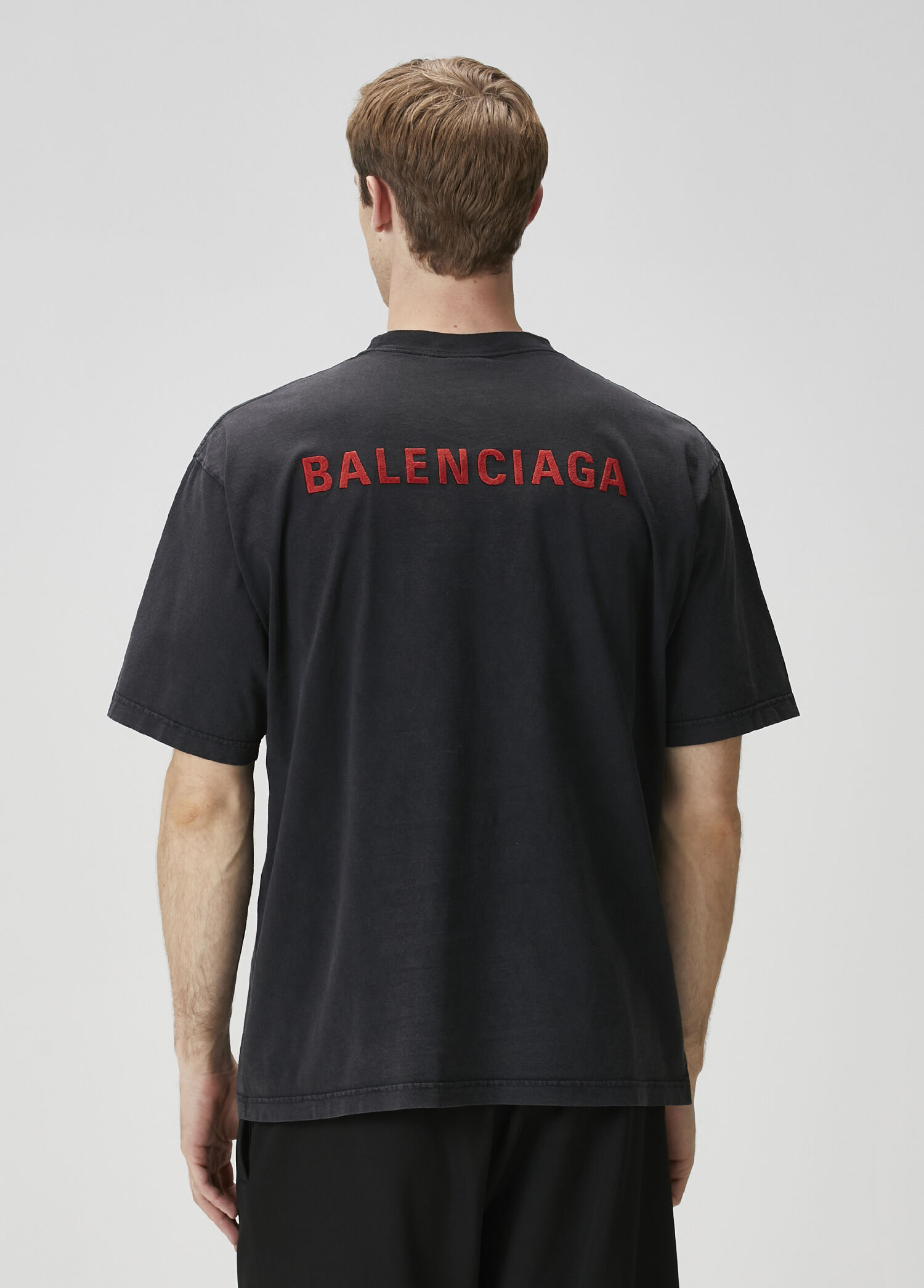 Black Balenciaga Black Men Medium Fit Black Logo Embroidered T