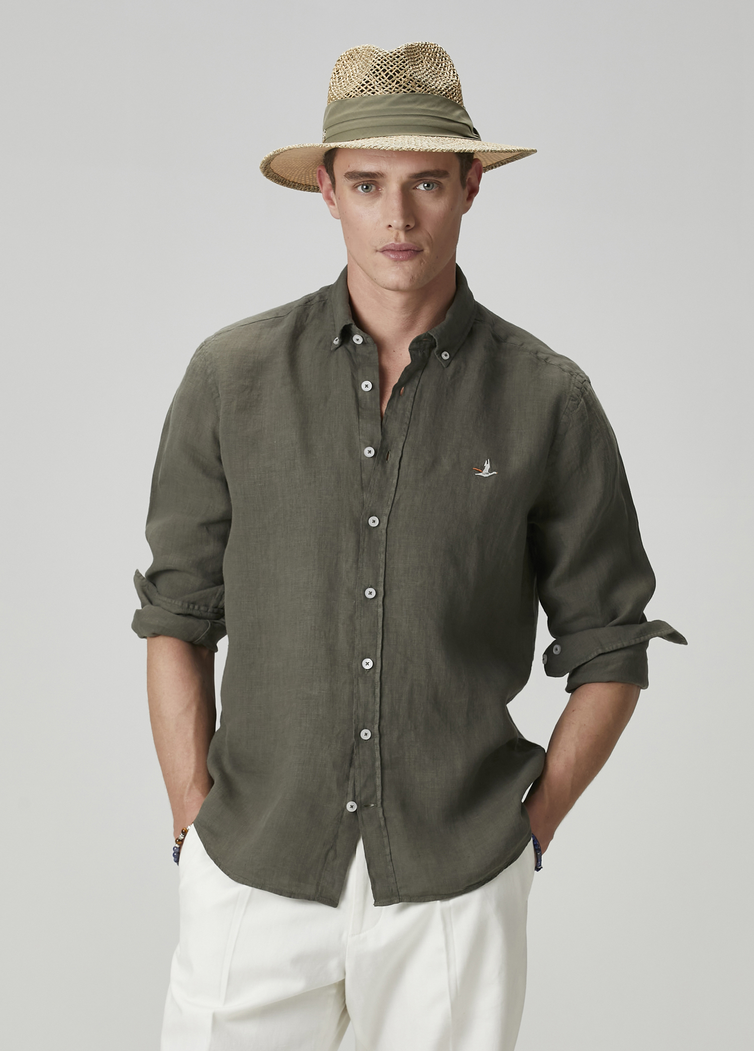 Comfort Fit Khaki Linen Shirt