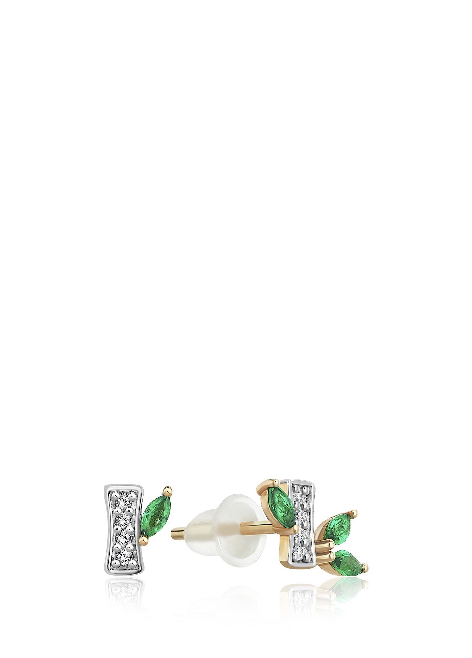 Little Bamboo Earrings Swarovski Zümrüt Taşlı 14 Ayar Rose Gold Altın Kadın Küpe