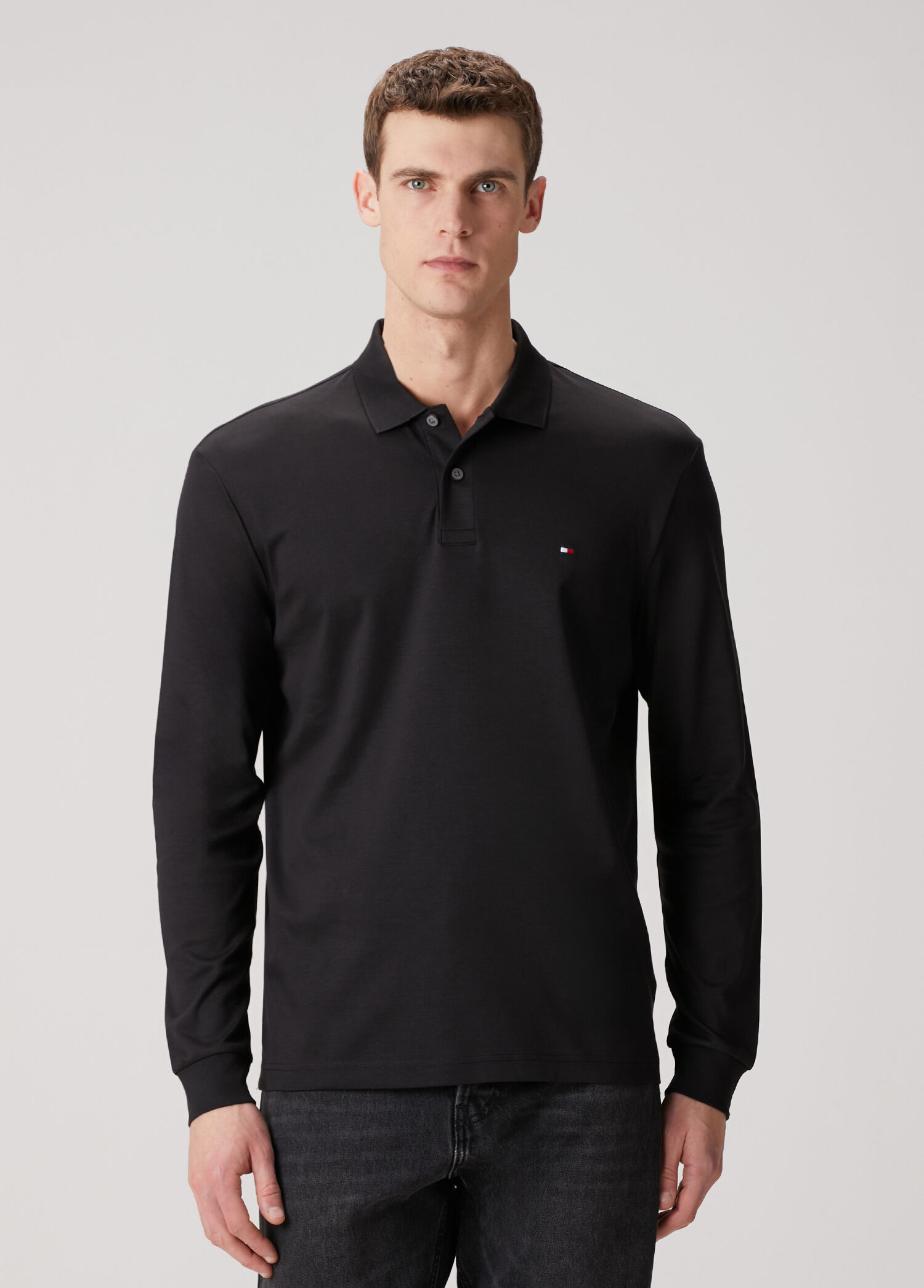 Regular Fit Siyah Polo Yaka Sweatshirt