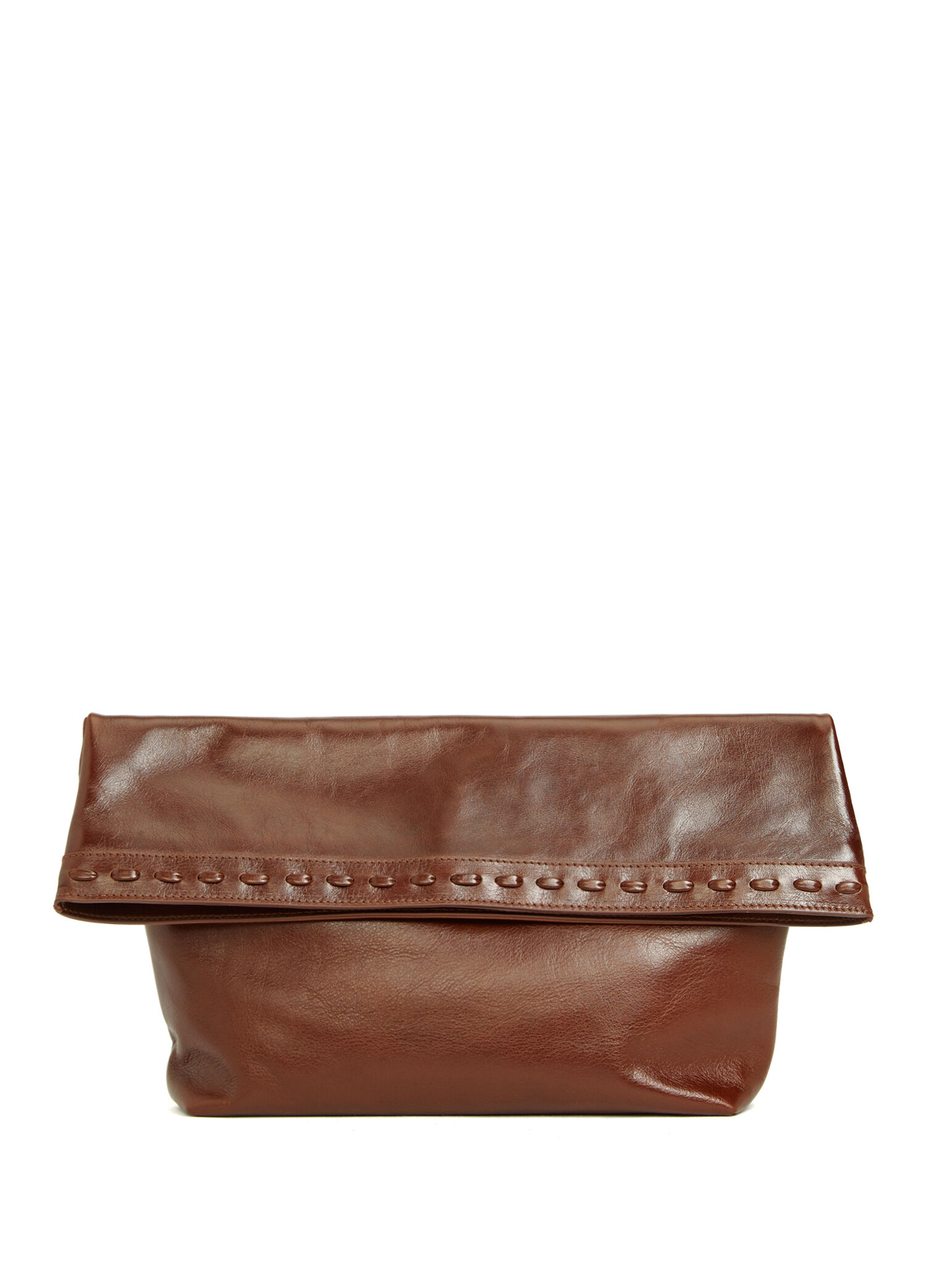 Kahverengi Saraç Detaylı Kadın Deri Clutch