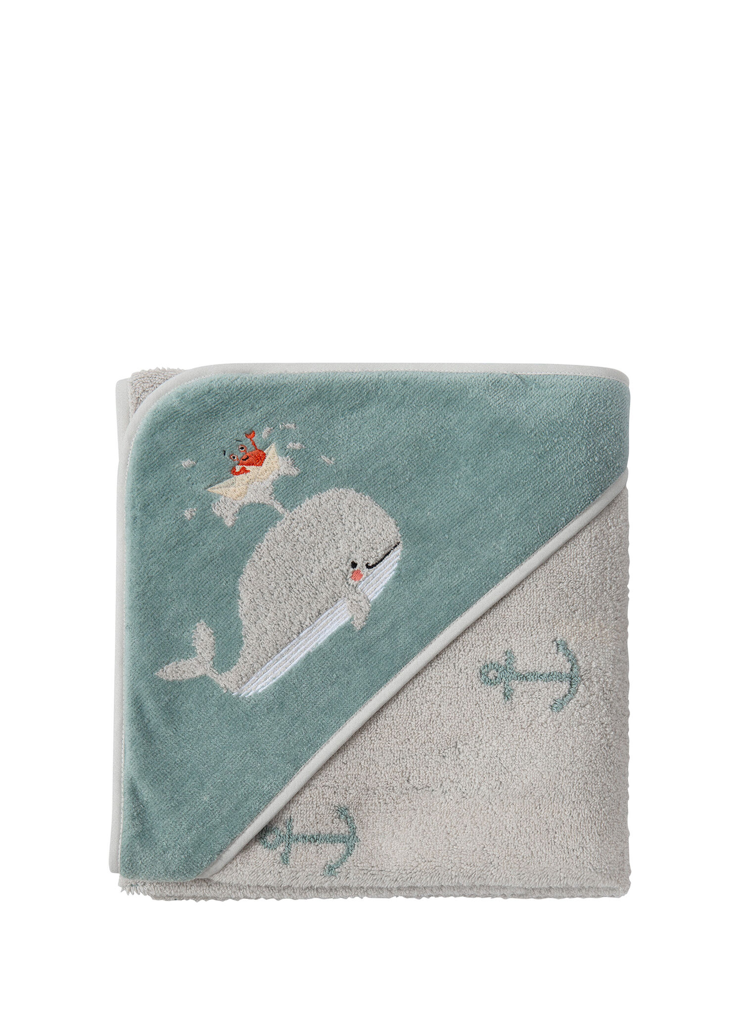 Aqua Balina Desenli İşlemeli %100 Organik Pamuklu Velur Çocuk Havlu 80 x 80 cm
