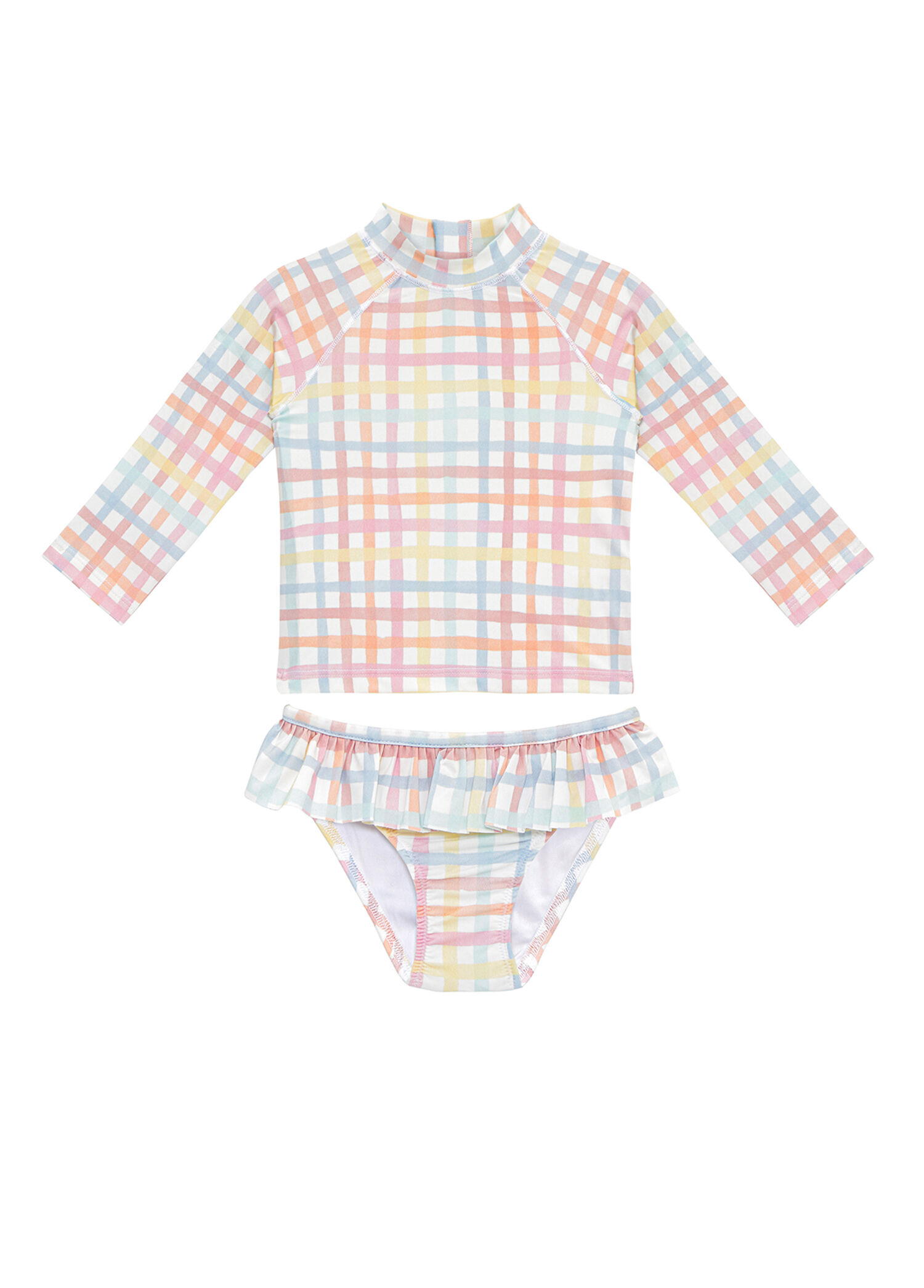 Rainbow Gingham UV Korumalı Uzun Kollu Kız Bebek Mayo Seti