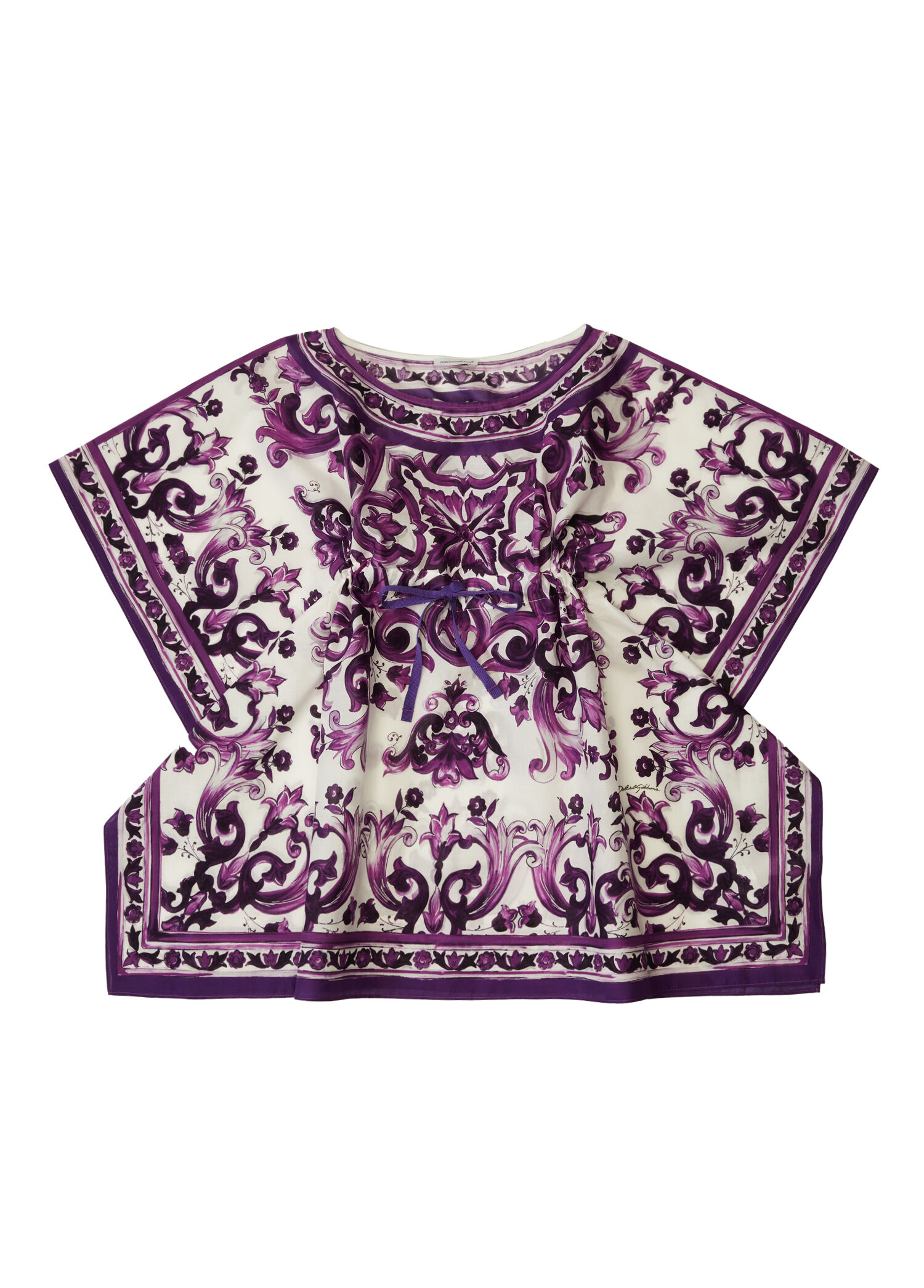 Mor Majolica Baskılı Kız Çocuk Kaftan